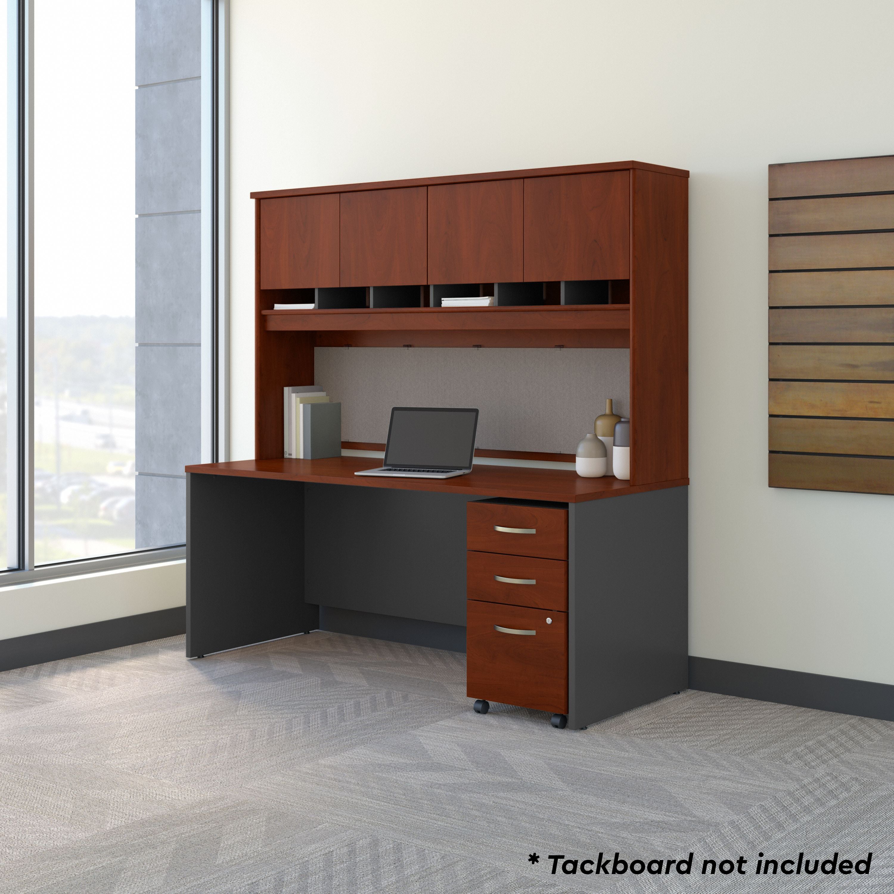 Bush Business Furniture Series C 72W x 30D Office Desk with Hutch and Mobile File Cabinet in Hansen Cherry - 71.1" Width x 29.37" Depth x 72.85" Height