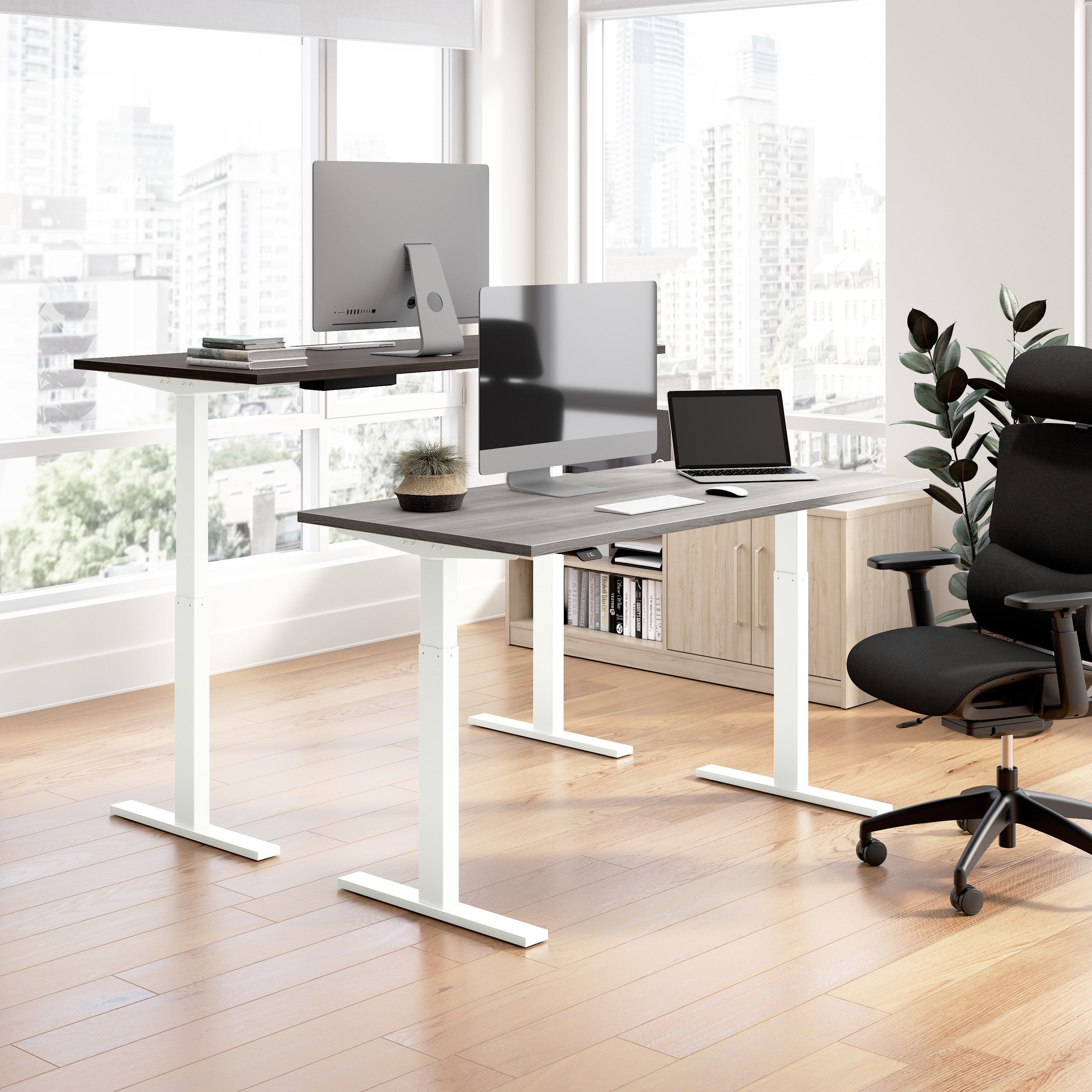 Bush Business Furniture Move 60 Series 48W x 24D Electric Height Adjustable Standing Desk in Storm Gray with White Base - 47.6" Width x 23.62" Depth x 27.44" Height