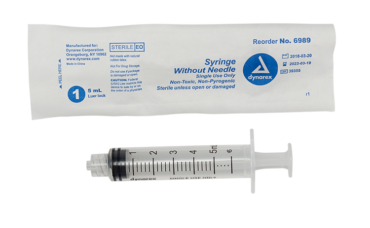 Syringe Without Needle - Non Toxic - Luer Lock, 5 cc - 100 pcs per Box, 10 Boxes per Case