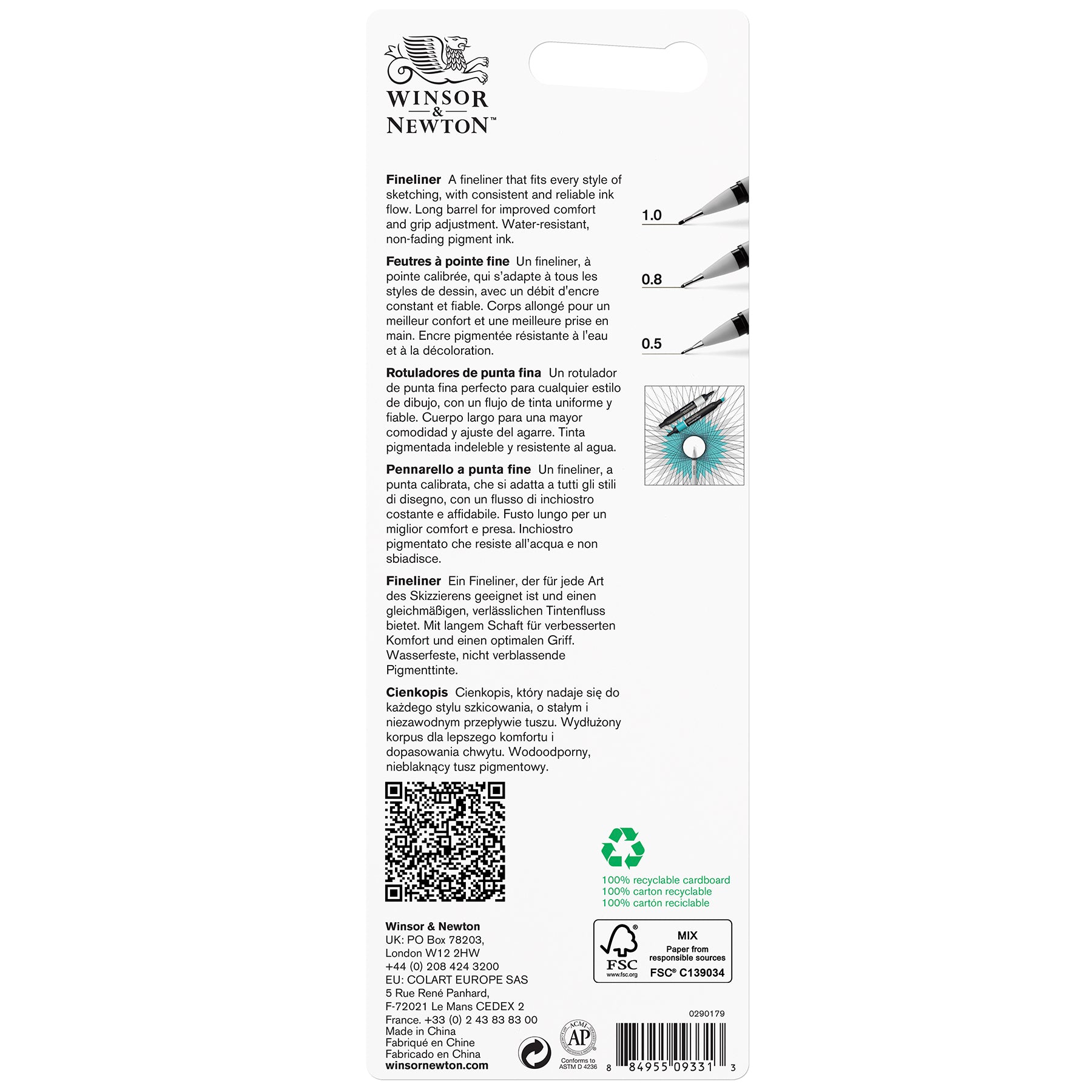 WN FineLiner - Black - Set of 3 - Assorted - Fine (0.5, 0.8, 1.0)