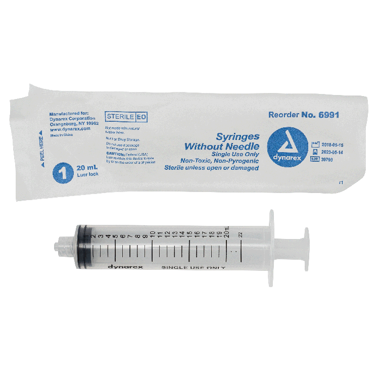 Syringe Without Needle - Non Toxic - Luer Lock, 20 cc - 50 pcs per Box, 10 Boxes per Case