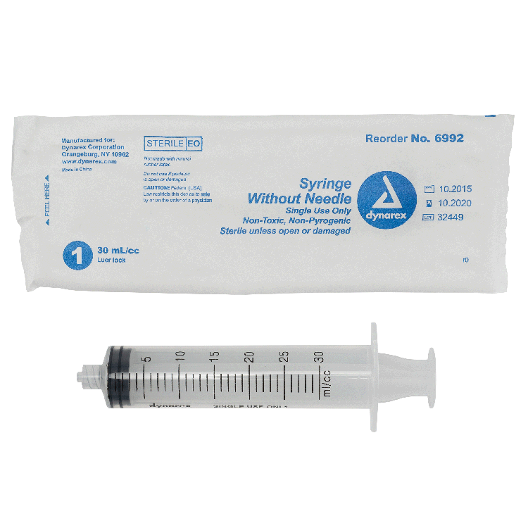 Syringe Without Needle - Non Toxic - Luer Lock, 30 cc - 50 pcs per Box, 10 Boxes per Case