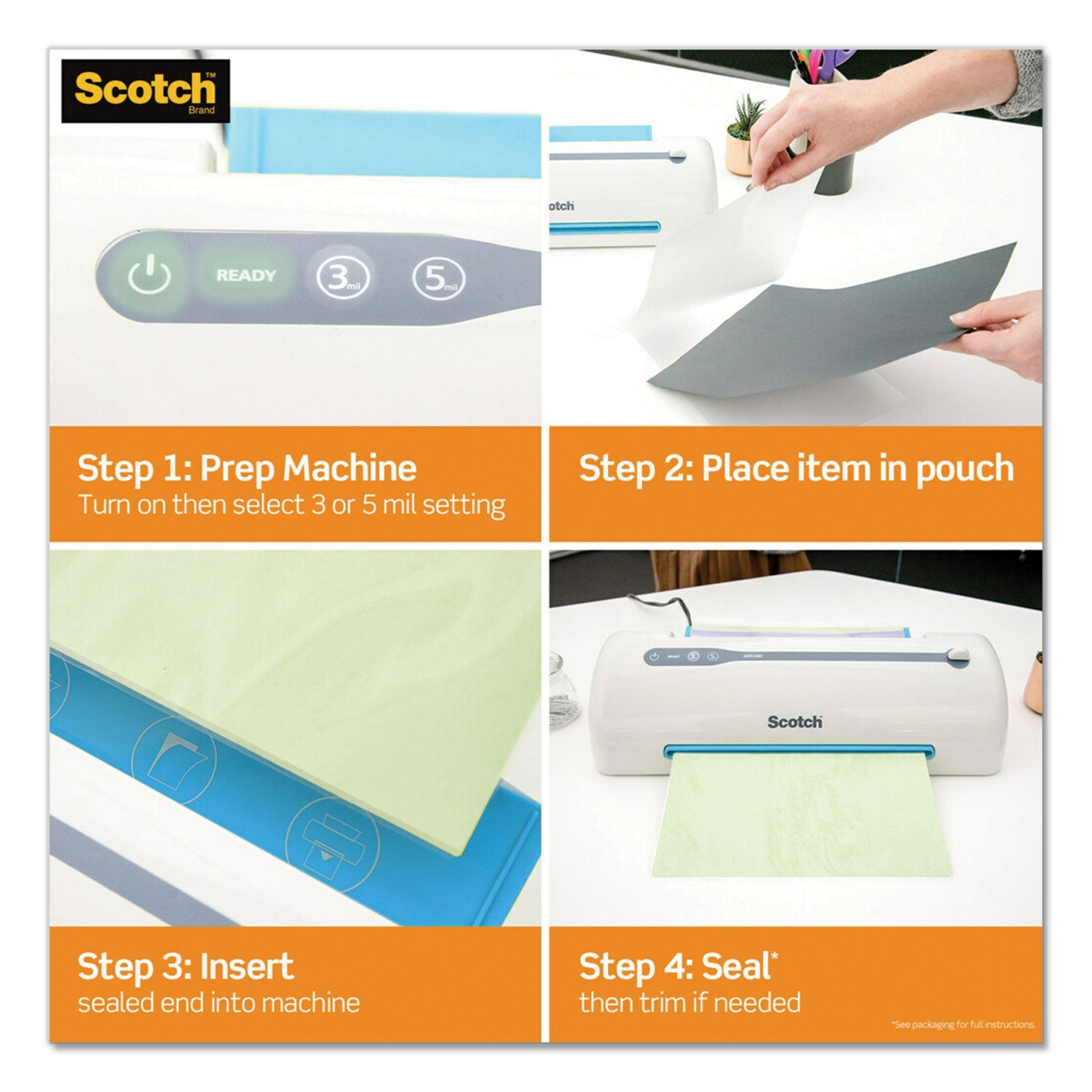 Scotch Thermal Laminating Pouches, 2.30" x 3.70", 5 mil, Glossy, Double Sided, Moisture Resistant, Photo-safe, Clear, 100 Pack