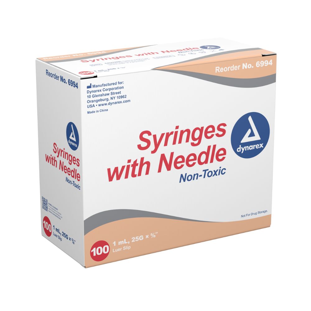 Syringe - Non-Safety with Needle - Luer slip, 1 cc, 25G Needle Gauge, 5/8" Needle - 100 pcs per Box, 8 Boxes per Case