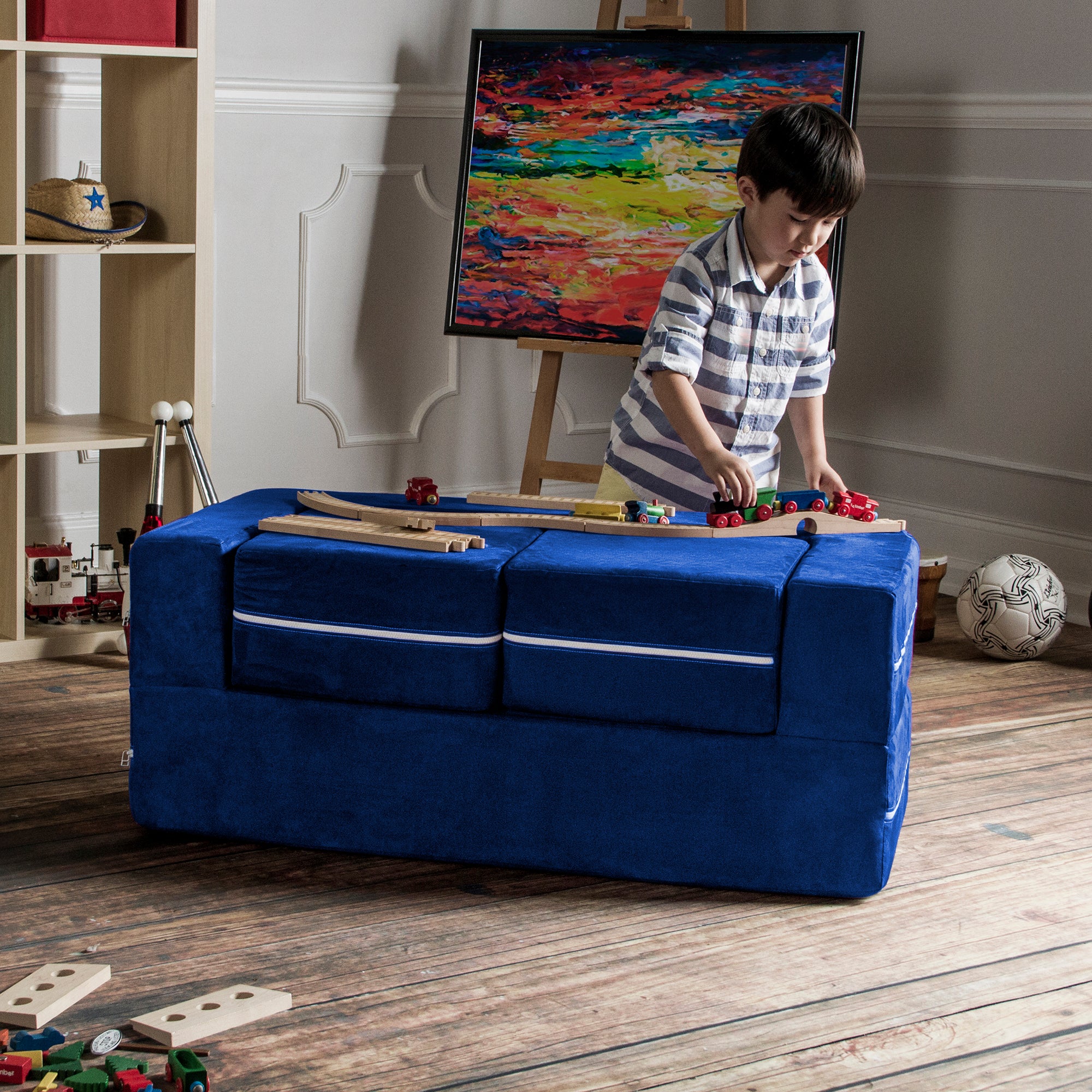 Jaxx Zipline Kids Modular Loveseat & Ottomans/Fold Out Lounger, Blueberry