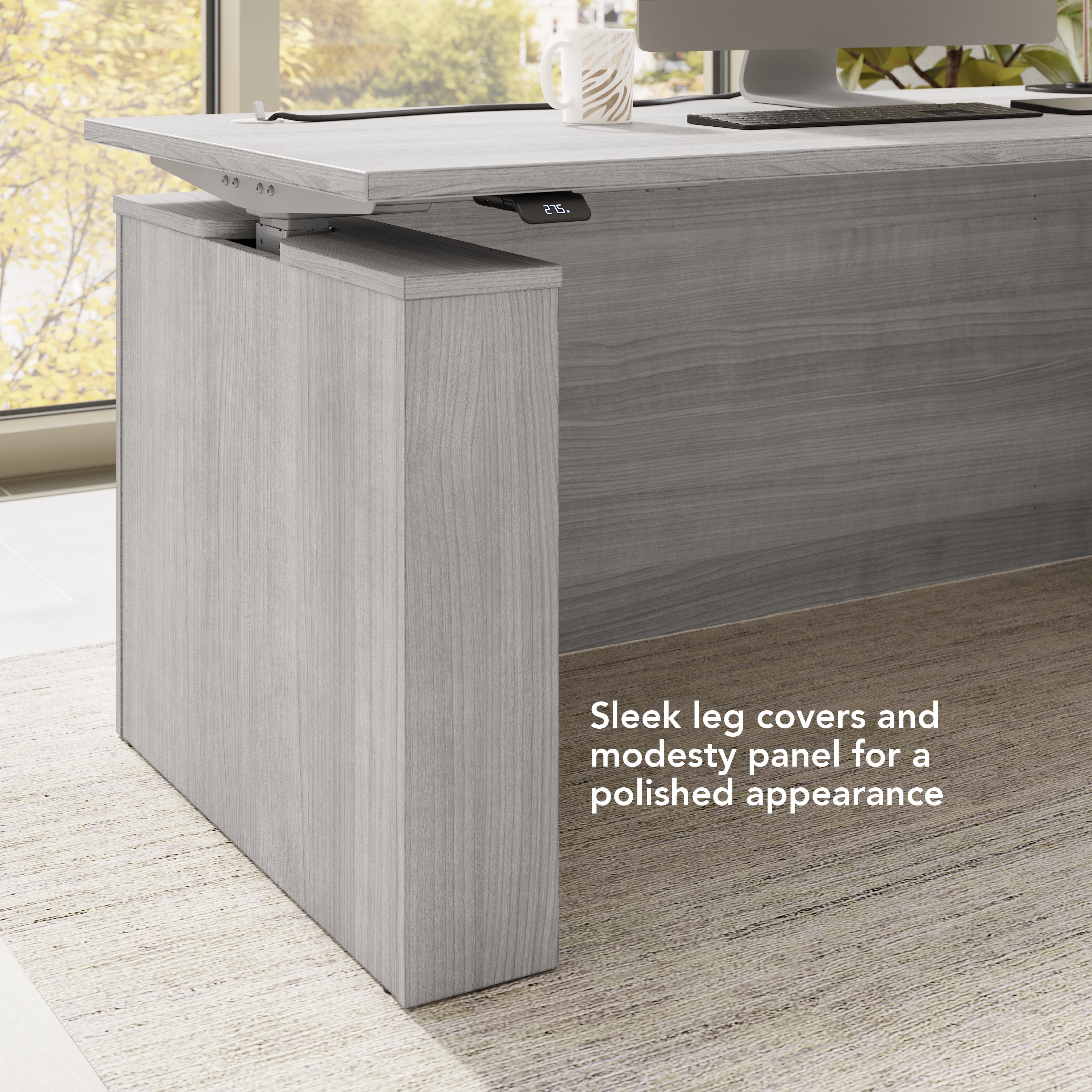 Bush Business Furniture Stratus&nbsp;60W x&nbsp;30D Electric Height Adjustable Standing Desk with Modesty Panel in Platinum Gray with Metallic Gray Base - 59.45" Width x 29.37" Depth x 27.44" Height