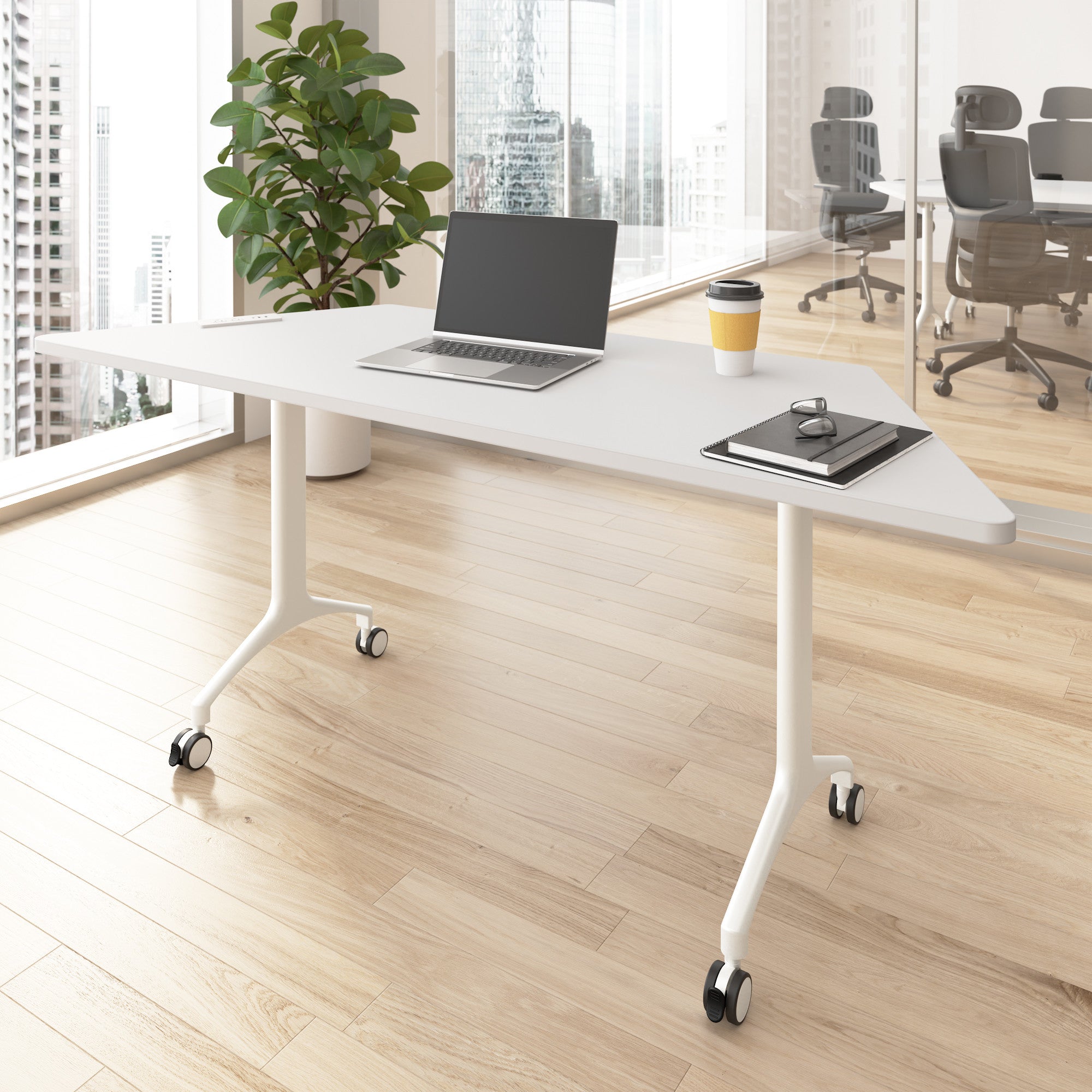 Bush Business Furniture Synergy 72-inch Trapezoid Modular Office Conference Table in White - 70.06" Width x 25.44" Depth x 29.62" Height