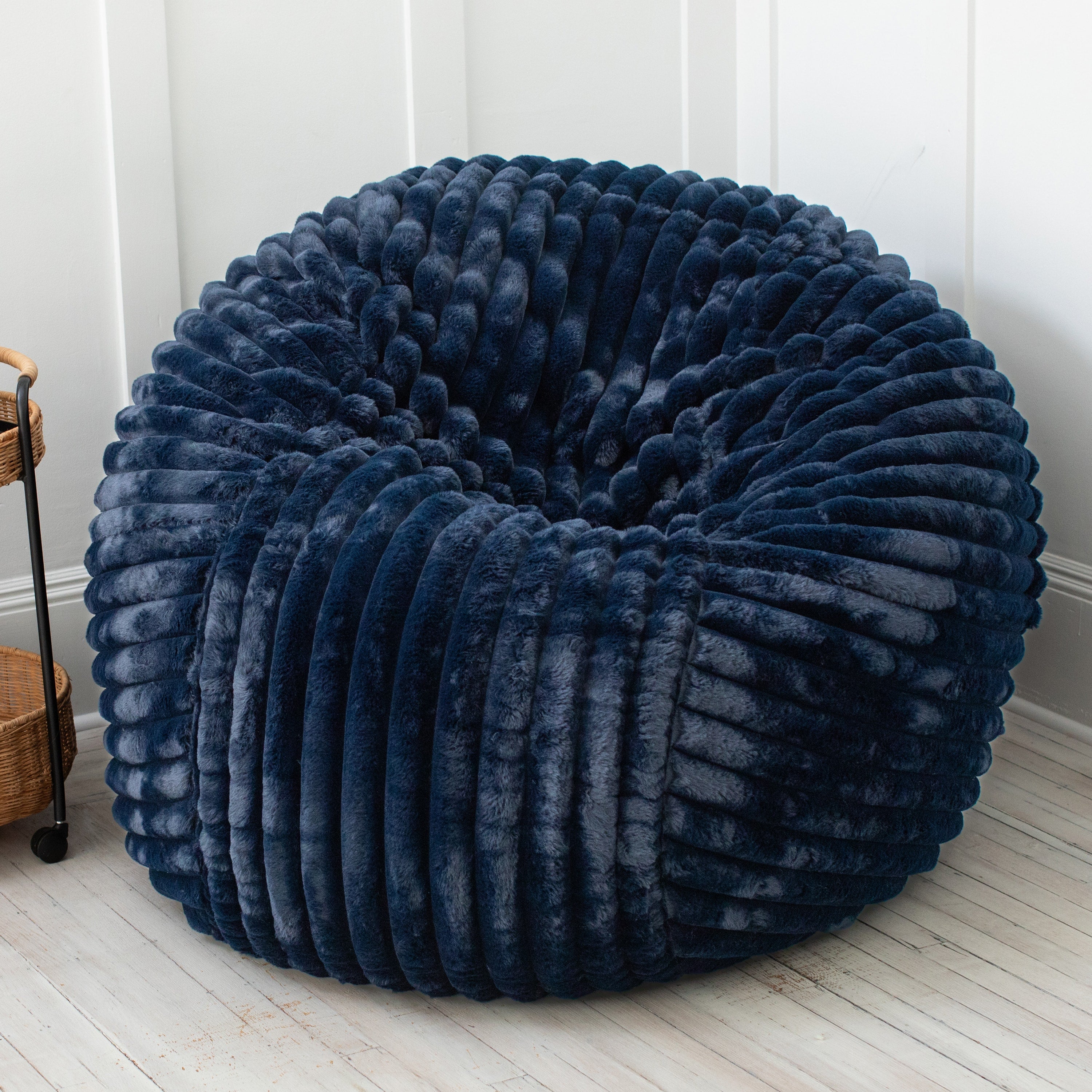 Jaxx 5 Foot Saxx Bean Bag Chair for Adults - Luxe Faux Fur, Mondo Midnight Blue