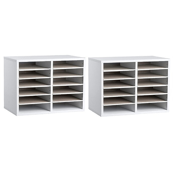 Wood Adjustable 12 Compartment Literature Organizer, White 2 Pack