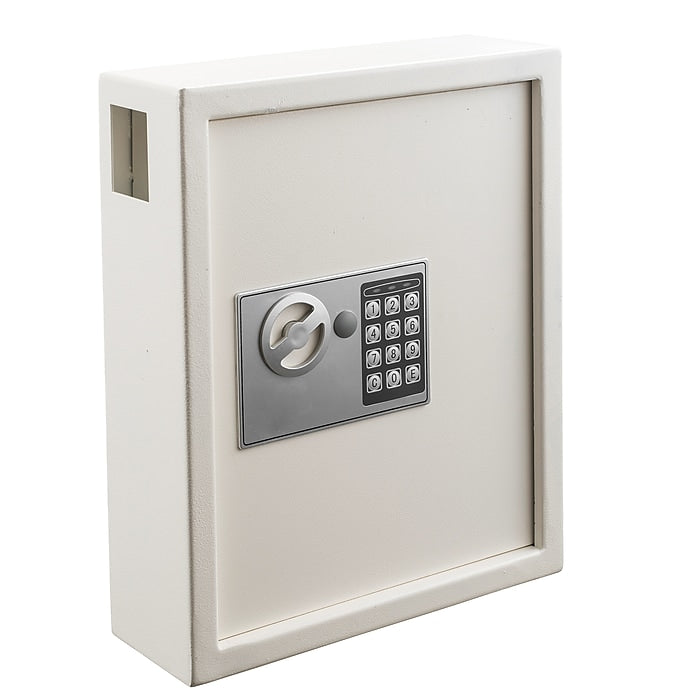 40-Key Steel Digital Lock Key Cabinet, White with 100 Key Tags