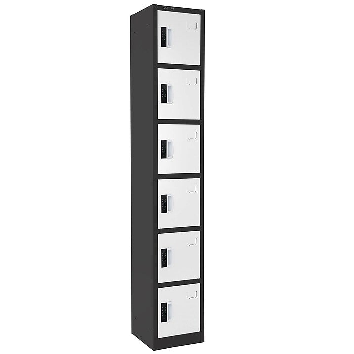 72" H x 12" W  6-Tier Steel Storage Locker with Digital Lock, Black and White