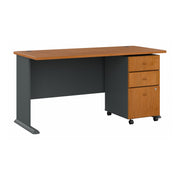 Bush Business Furniture Series A 60W Desk with Mobile File Cabinet in Natural Cherry and Slate - 59.57" Width x 26.81" Depth x 29.66" Height