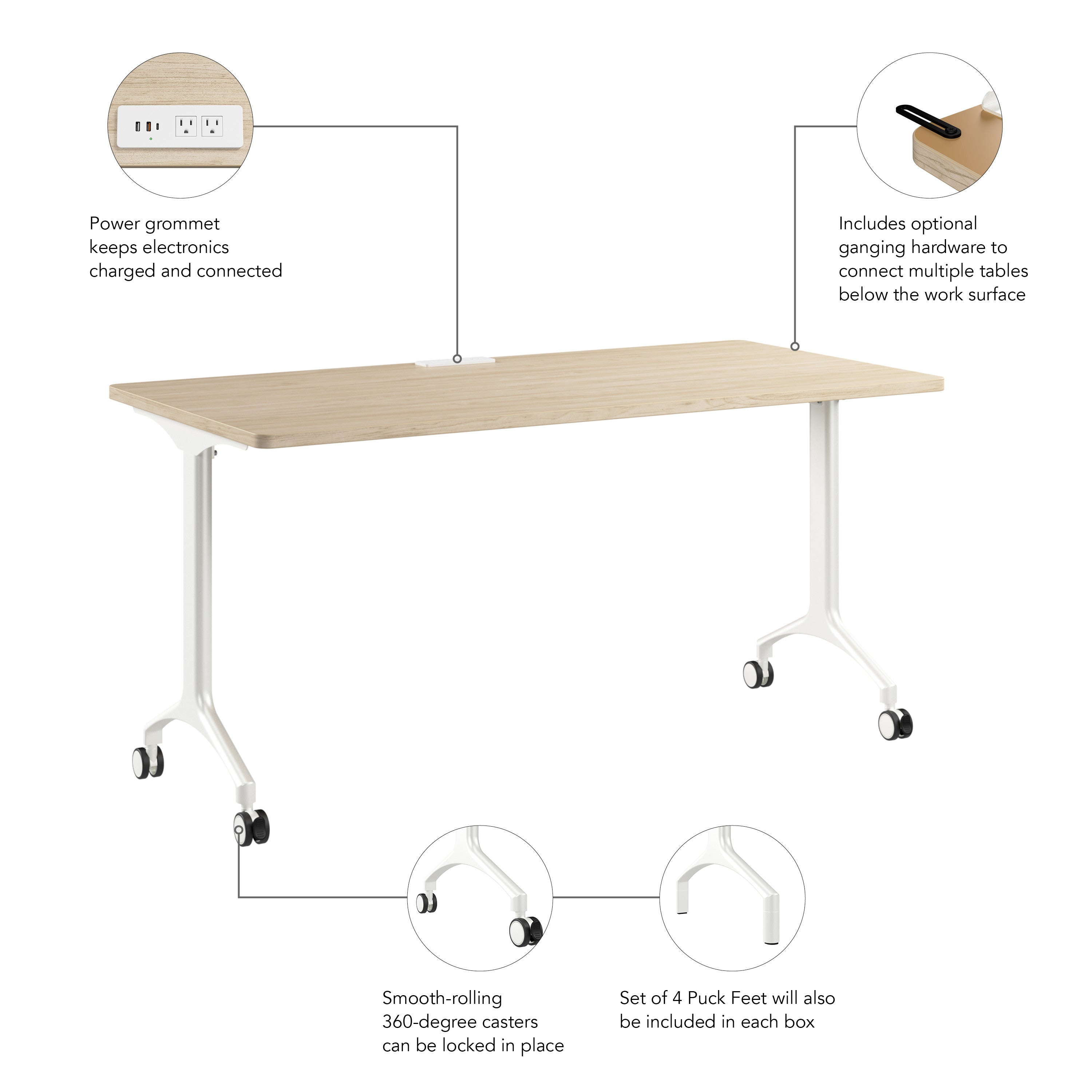 Bush Business Furniture Synergy 60-inch Rectangle Modular Office Conference Table in Natural Elm - 59.45" Width x 29.37" Depth x 29.62" Height
