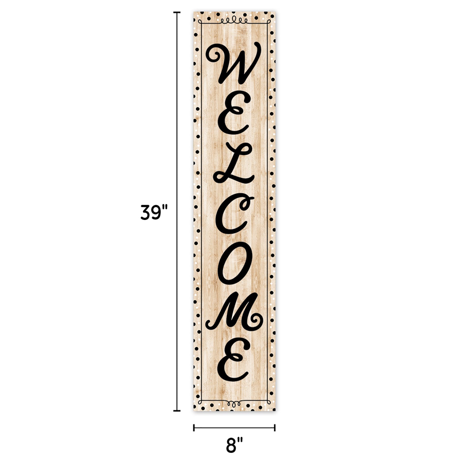 Black, White, and Wood Welcome Banner, 8" x 39"