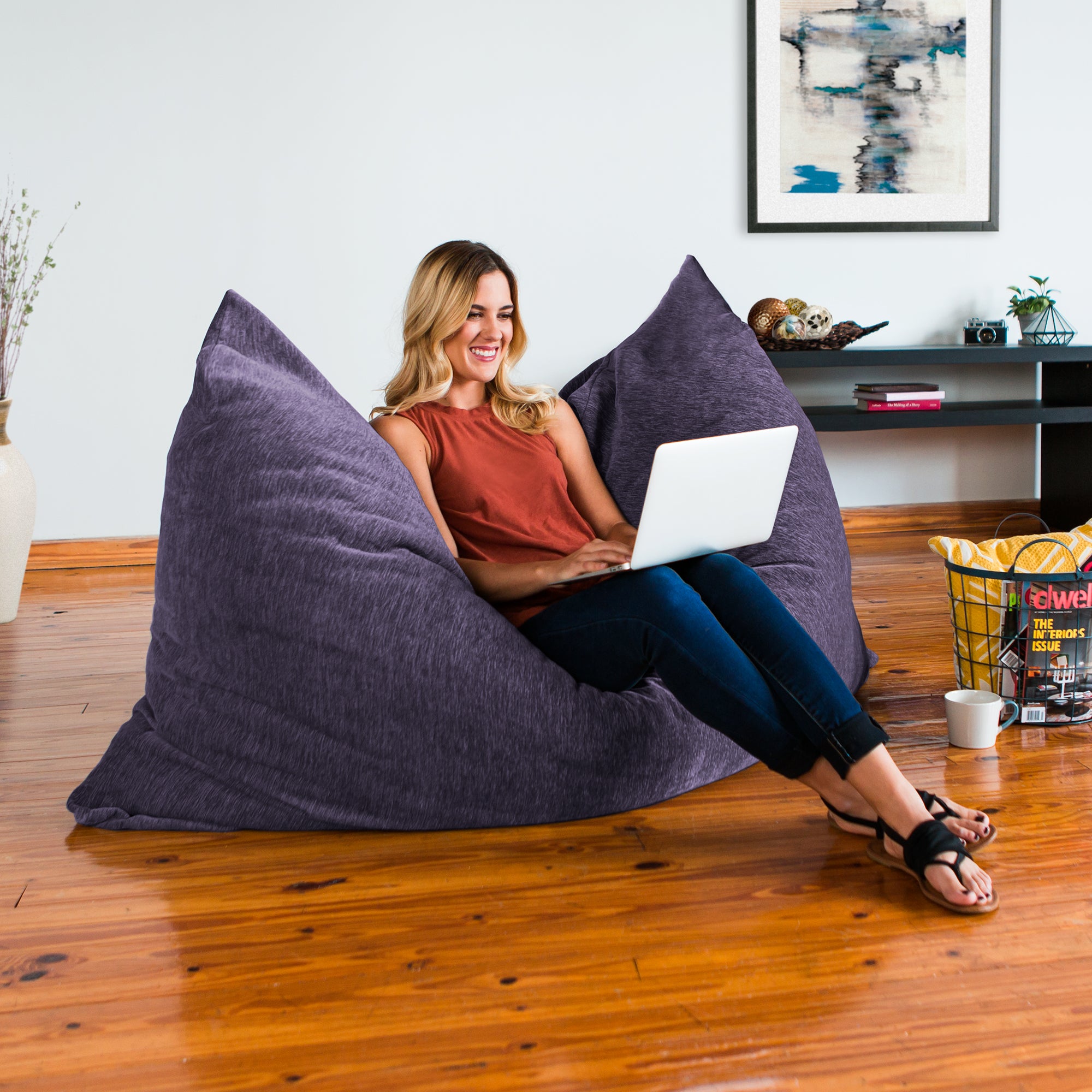 Jaxx 5.5 ft Pillow Saxx Foam Bean Bag Pillow, Premium Chenille Cover, Plum
