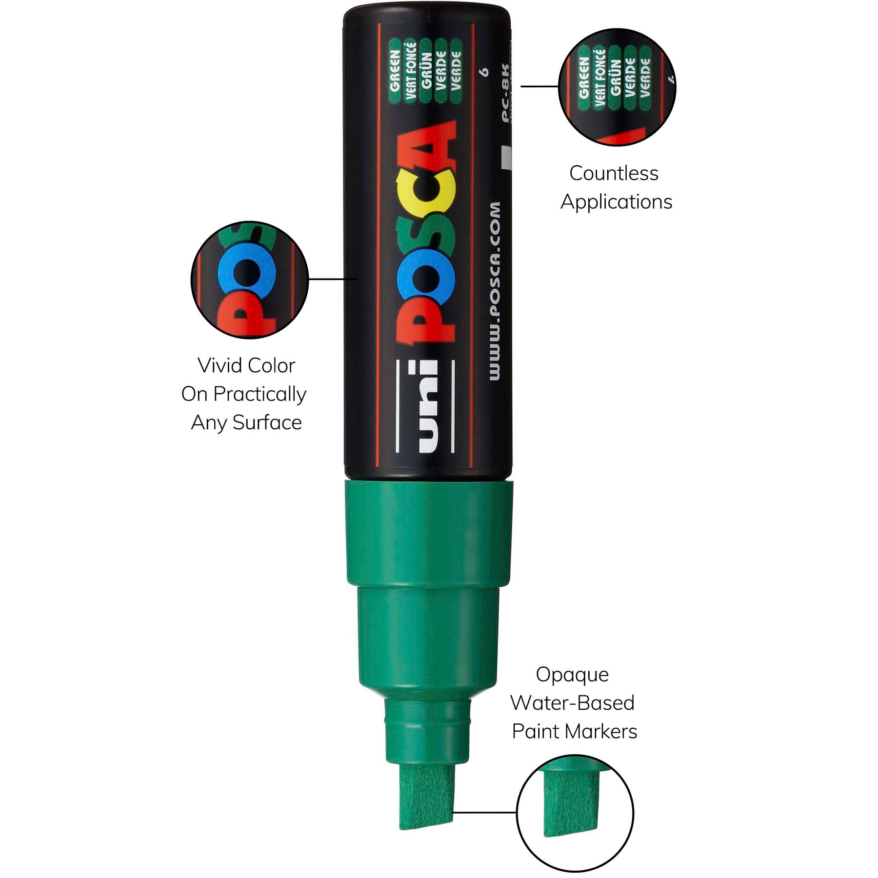 uni® POSCA PC-8K Water-Based Paint Markers, Broad Tip (8mm), Green