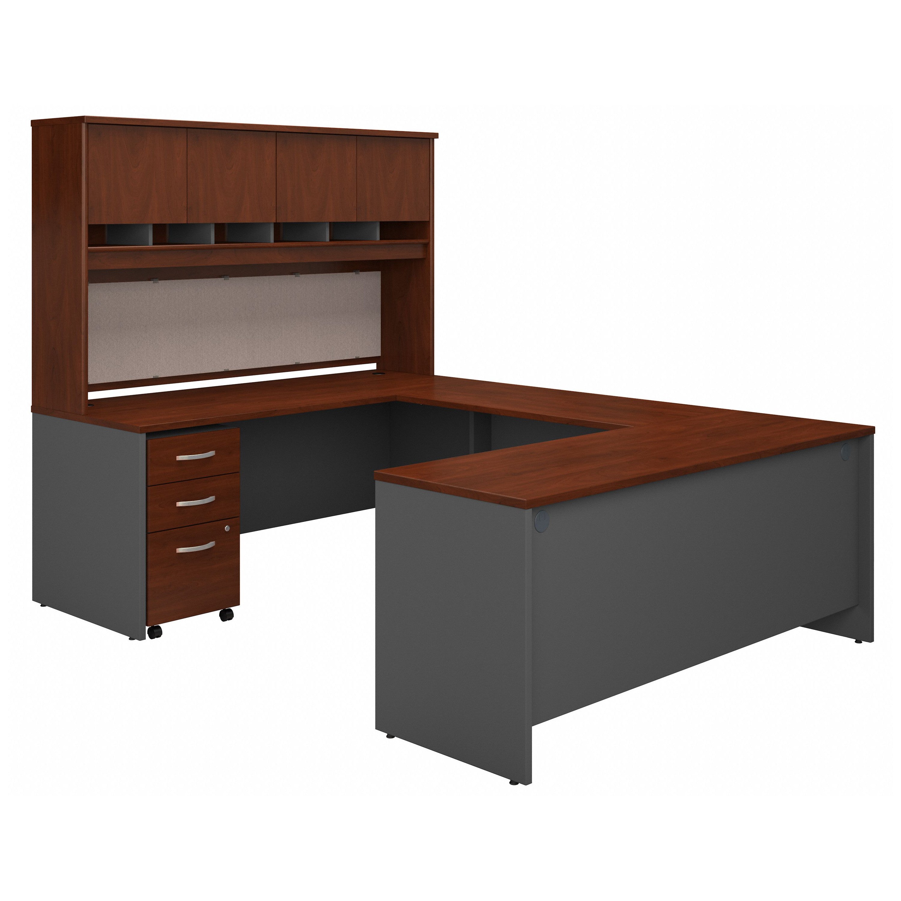 Bush Business Furniture Series C 72W U Shaped Desk with Hutch and Storage in Hansen Cherry - 71.1" Width x 100.4" Depth x 72.85" Height