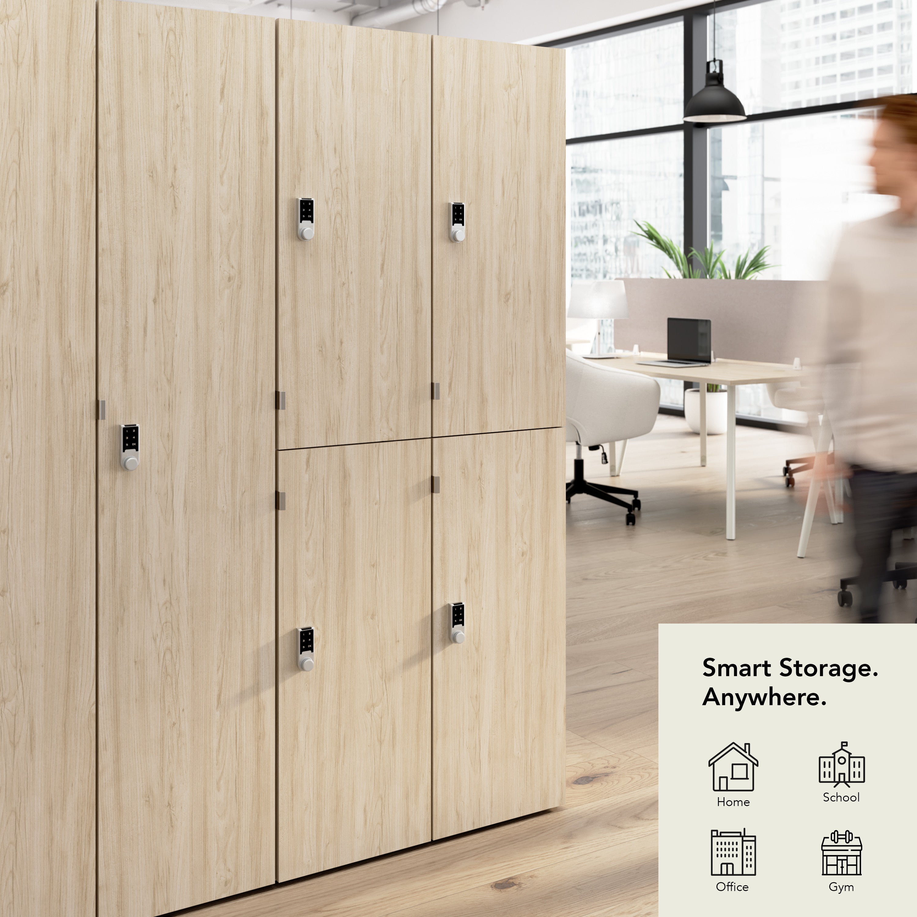 Bush Business Furniture Assure Two Tier 4 Door Storage Lockers with Keypad Locks in Natural Elm - 29.76" Width x 15.35" Depth x 72.15" Height