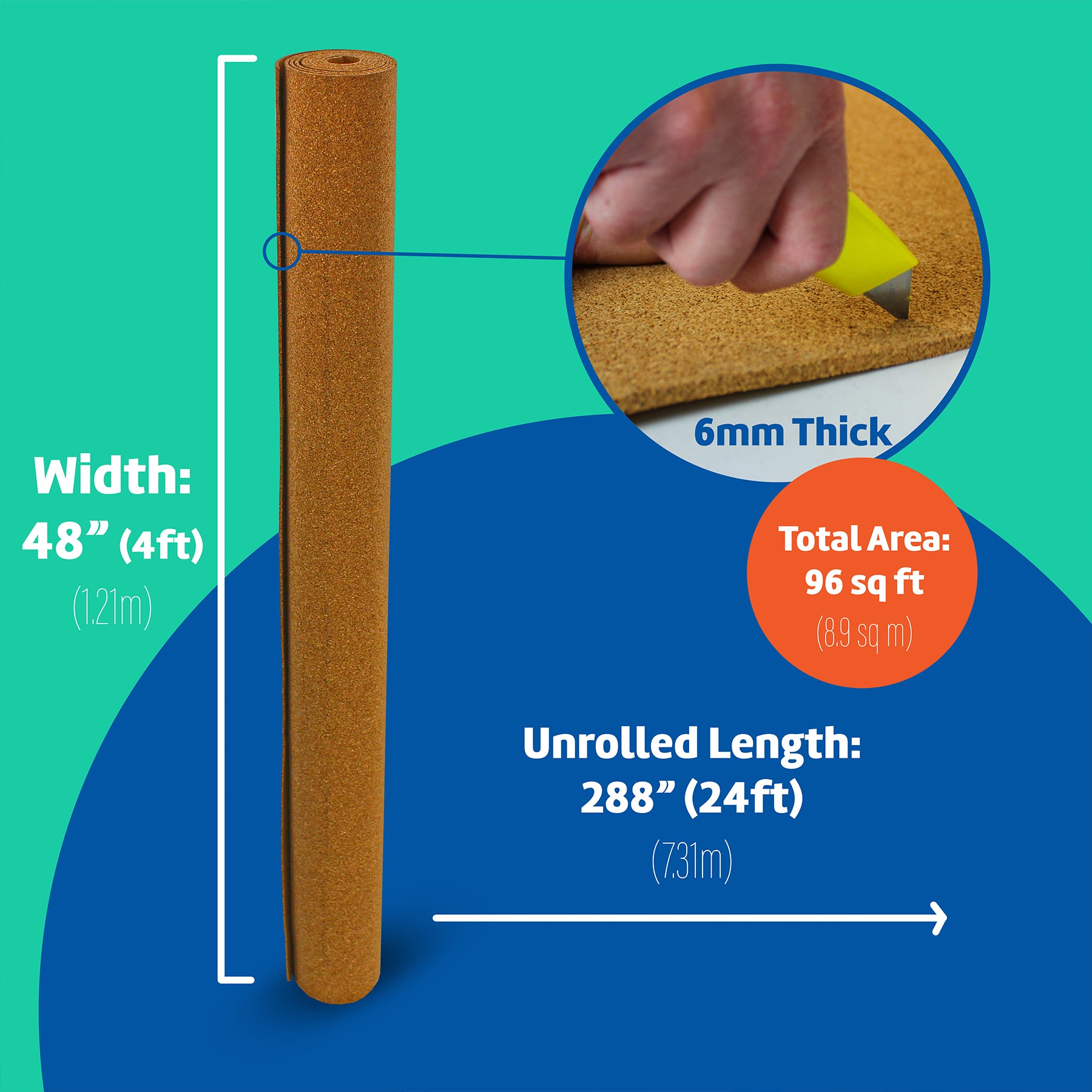 Cork Roll, 4' x 24', 6mm Thick