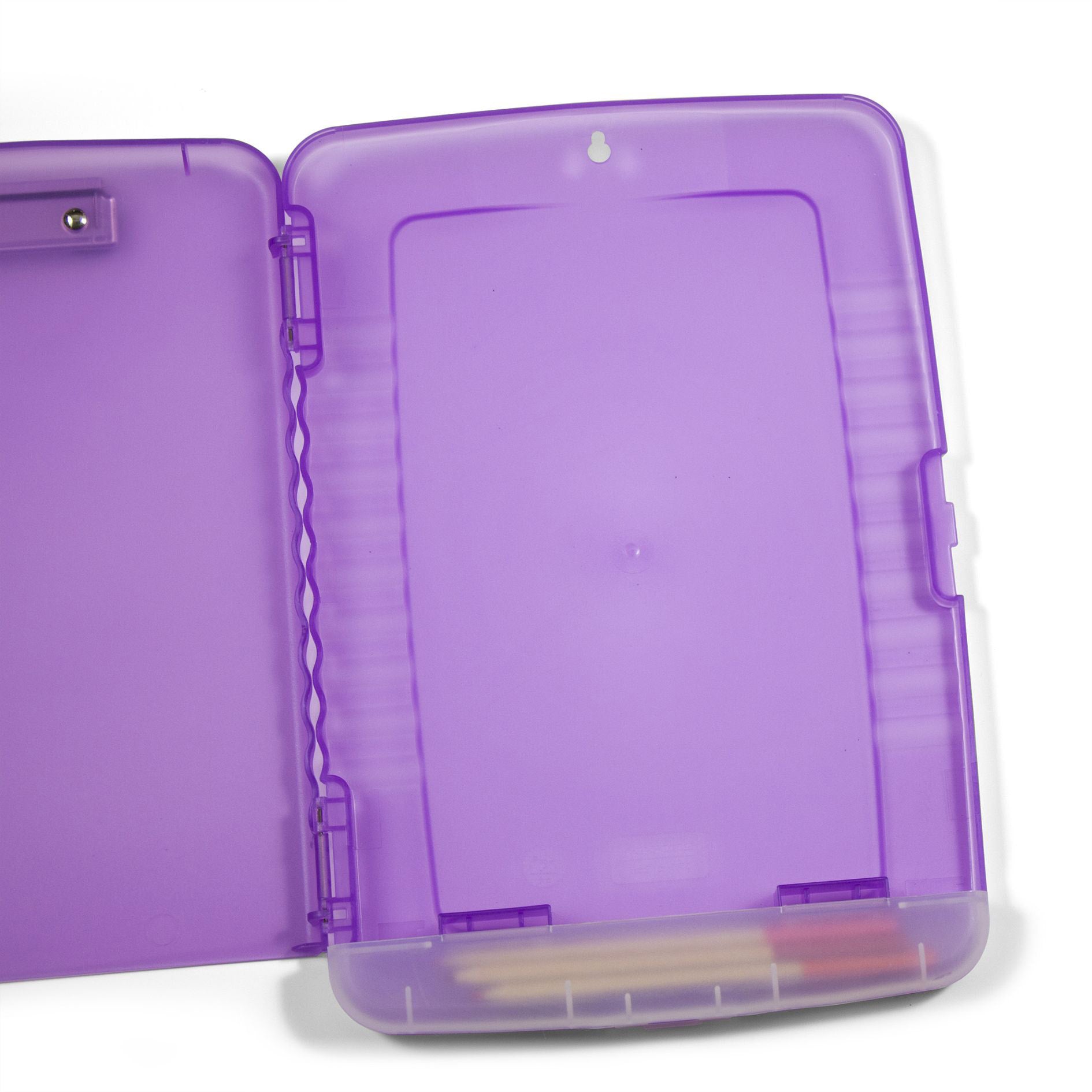 Slim Clipboard Storage Box, Low Profile Clip & Storage Compartment, Purple