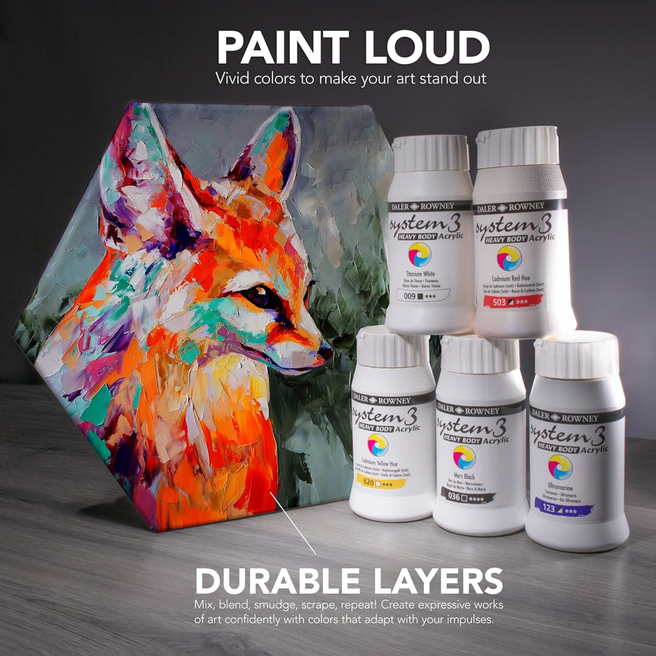 System3 Acrylic Paint, Heavy Body, Starter Set, Assorted Colors, 59ml, 6 Pieces