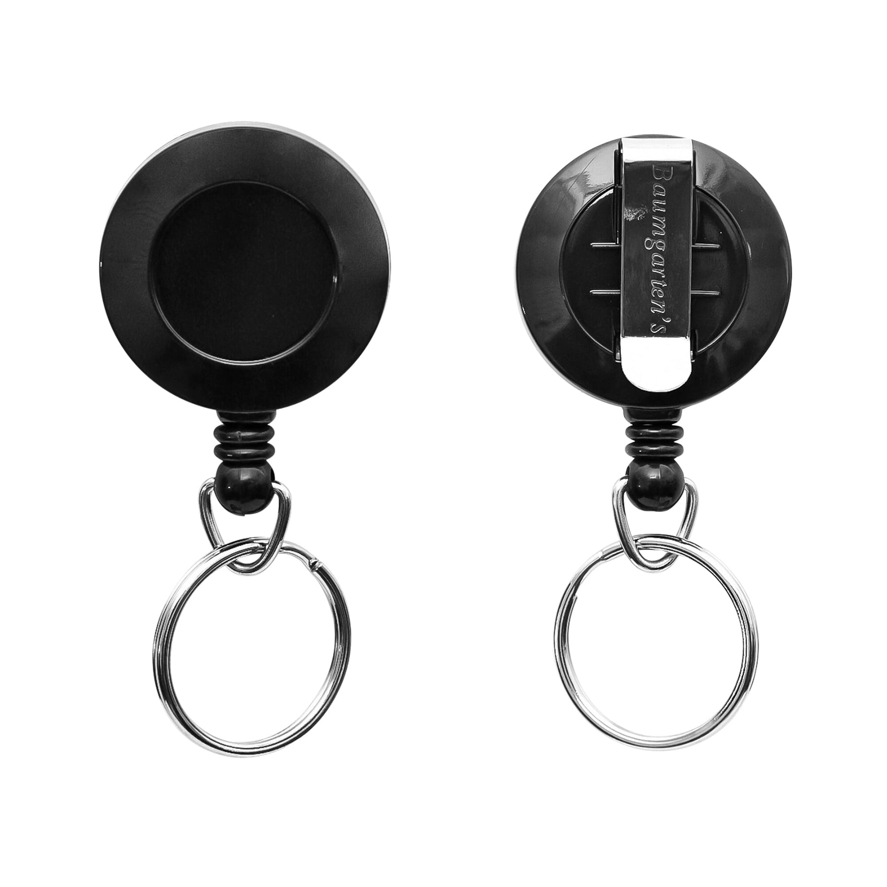 Standard Round ID Badge Reel with Belt Clip & Key Ring, Black