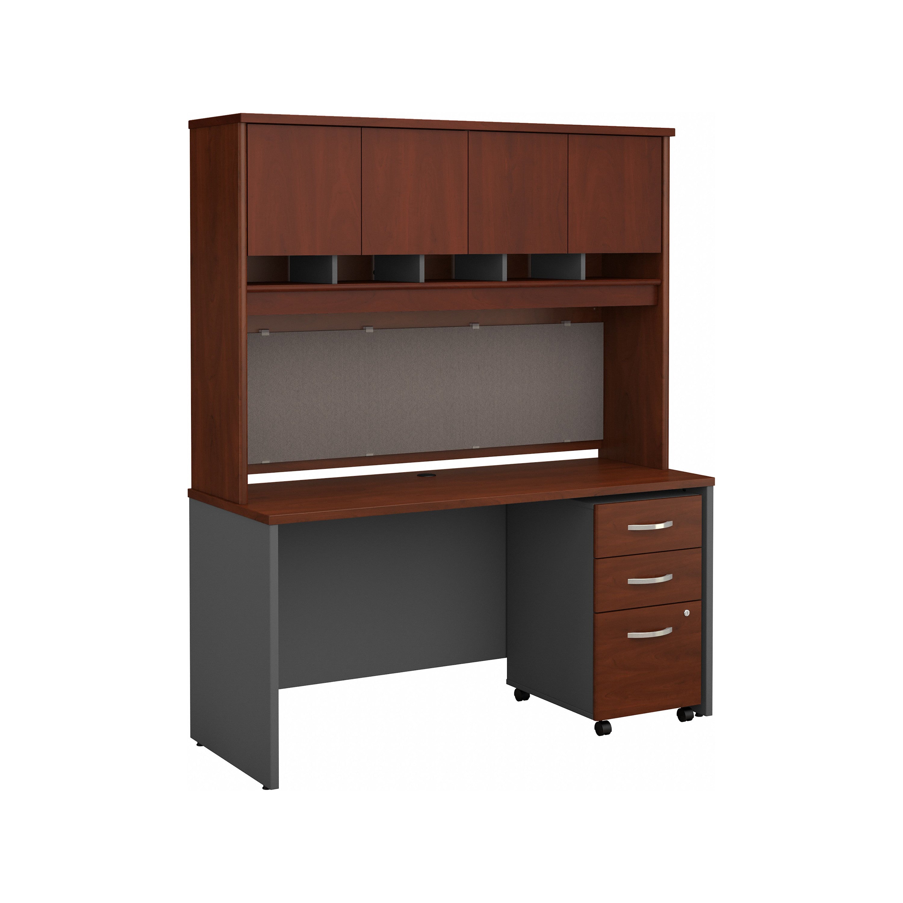 Bush Business Furniture Series C 60W x 24D Office Desk with Hutch and Mobile File Cabinet in Hansen Cherry - 59.45" Width x 23.35" Depth x 72.85" Height