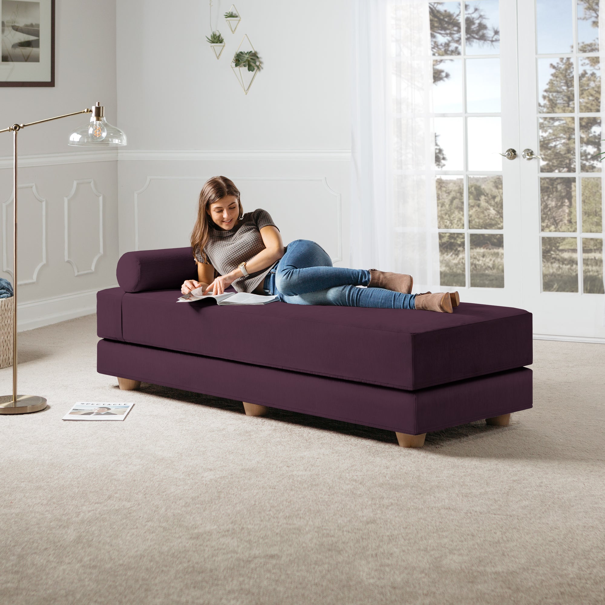 Jaxx Alon Daybed | Fold-Out Sleeper | Queen-Size Mattress - Pinot