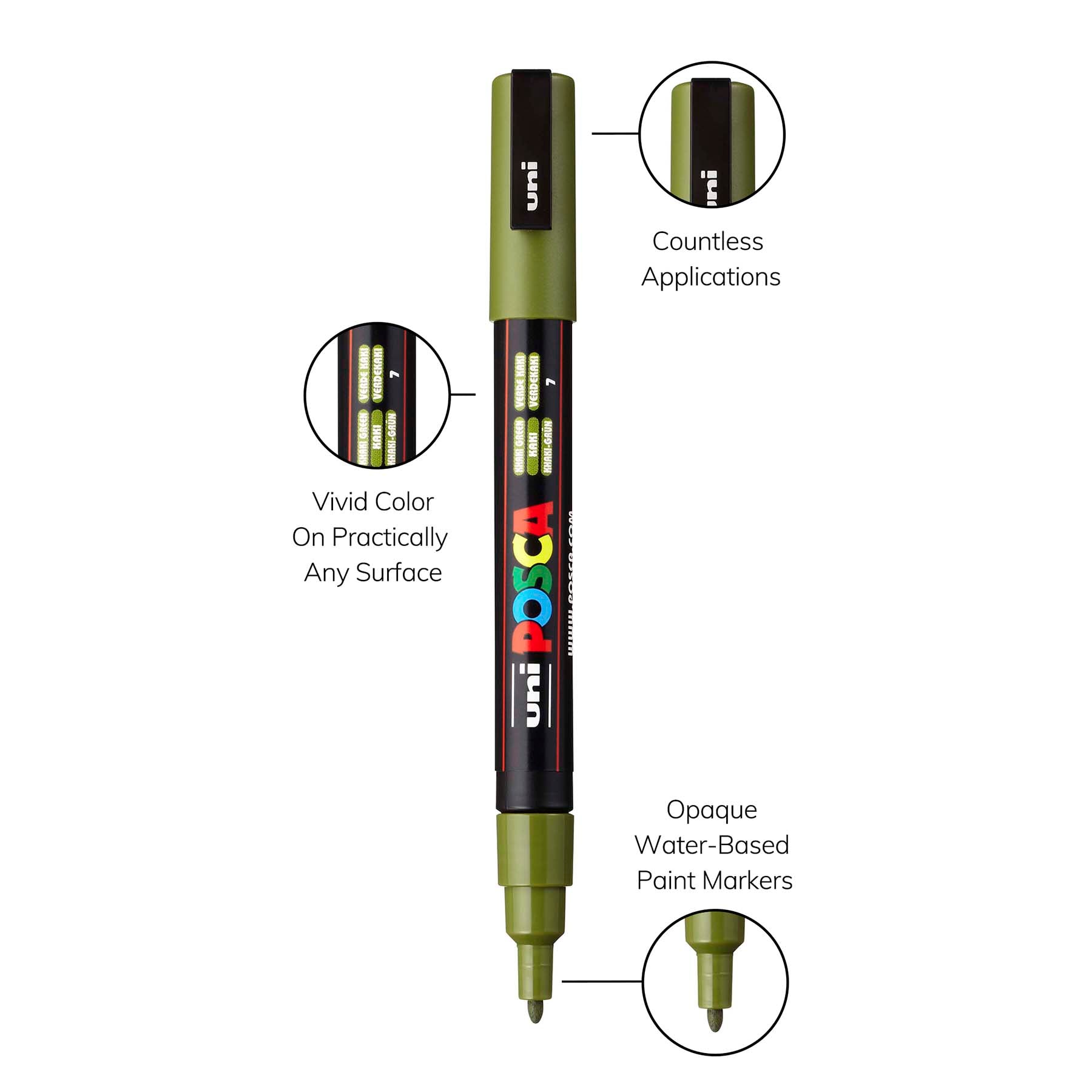 uni® POSCA PC-3M Water-Based Paint Markers, Reversible Fine Tip (0.9-1.3mm), Khaki Green