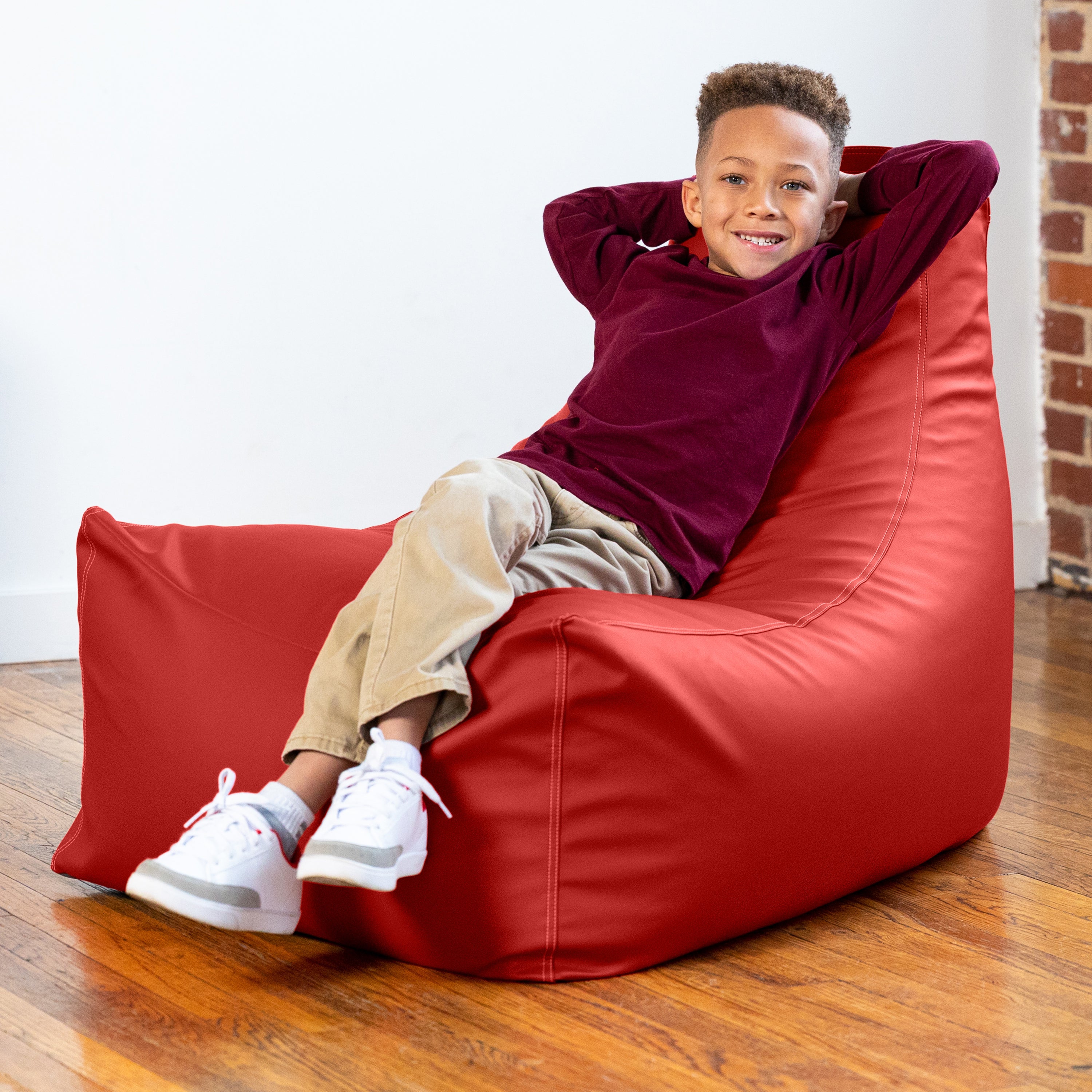 Jaxx Pezzi Premium Vinyl Classroom Bean Bag Chair, Red