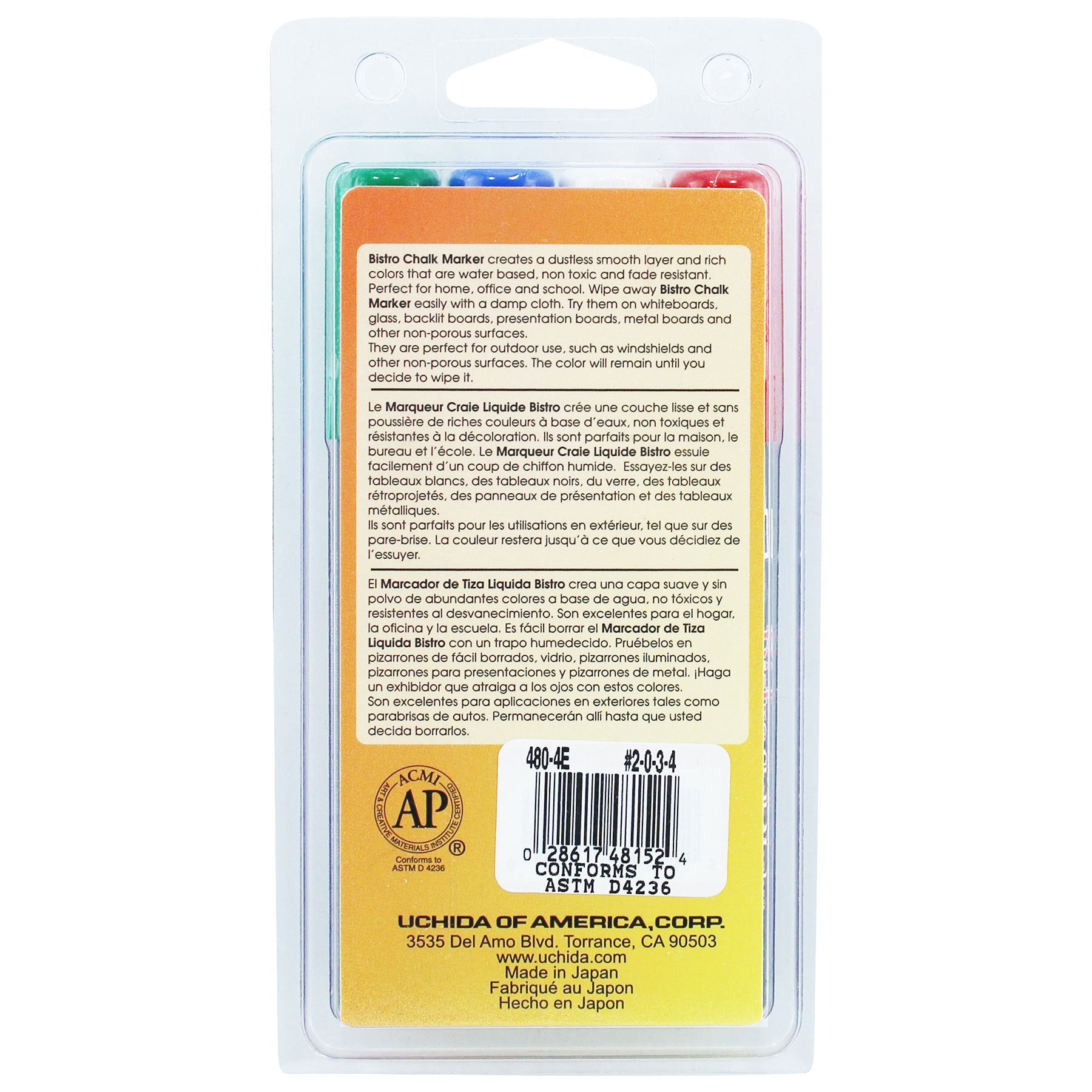 Broad Point Chalk Marker Broad Tip Set 4ED, Fluorescent Red, Blue, Green, White