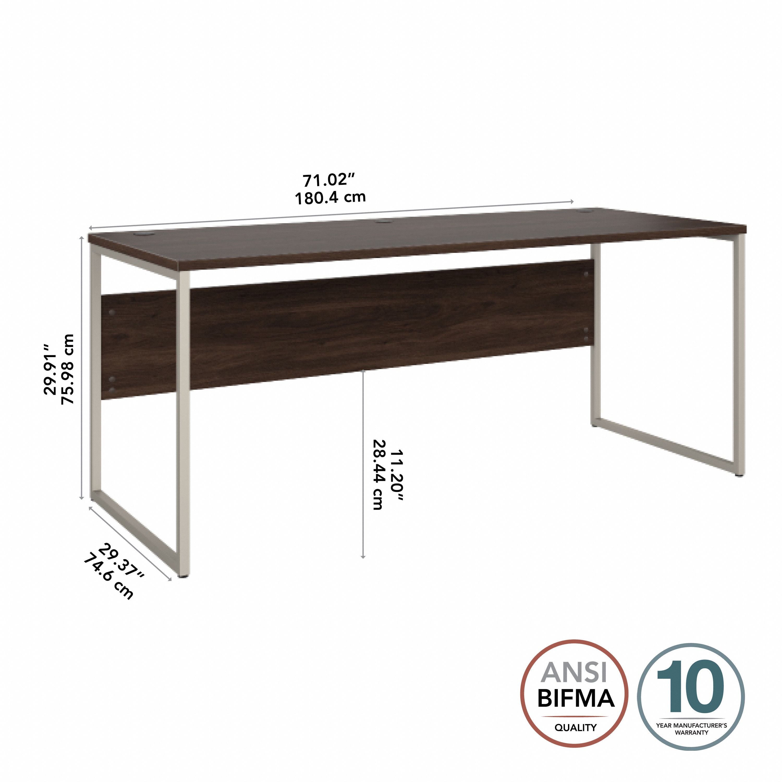Bush Business Furniture Hybrid 72W x 30D Computer Table Desk with Metal Legs in Black Walnut - 71.02" Width x 29.37" Depth x 29.91" Height