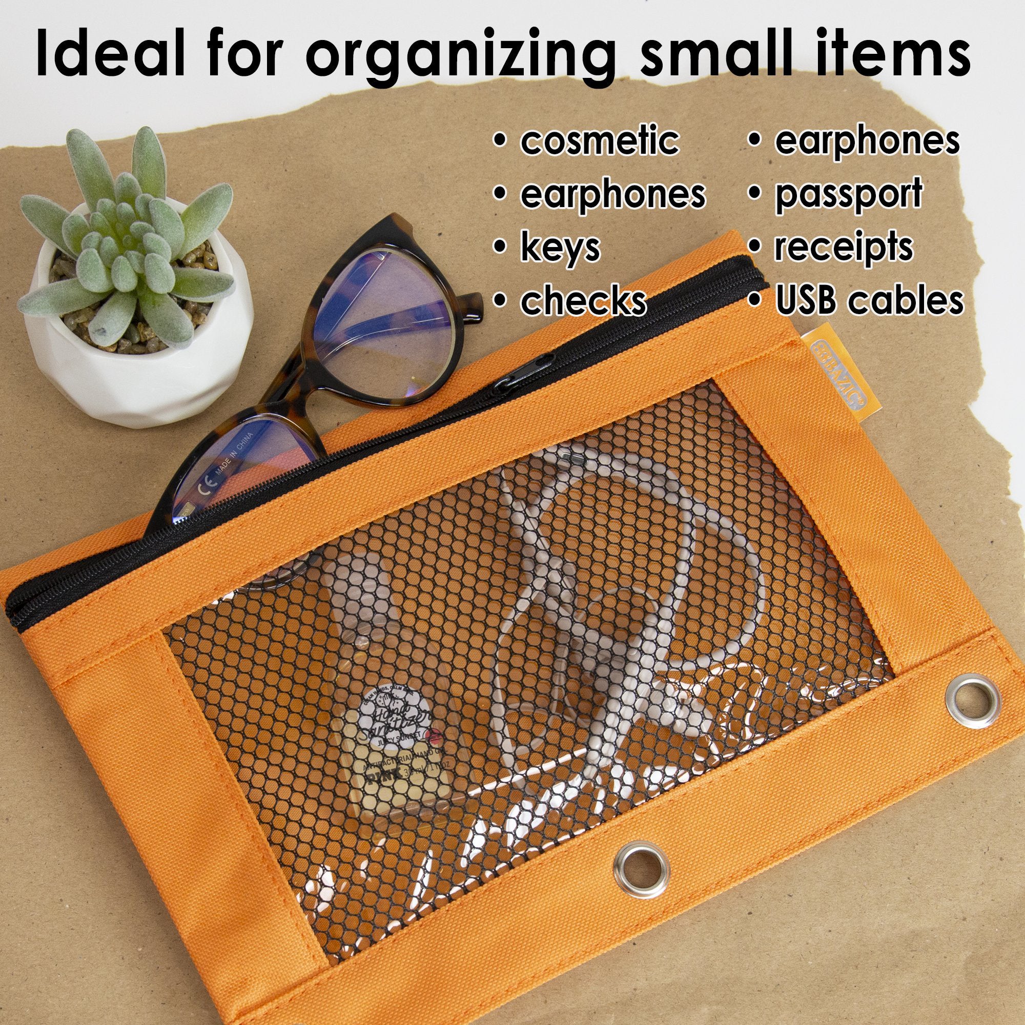 3-Ring Pencil Pouch with Mesh Window, Retro Pastel Colors, 1 Pouch