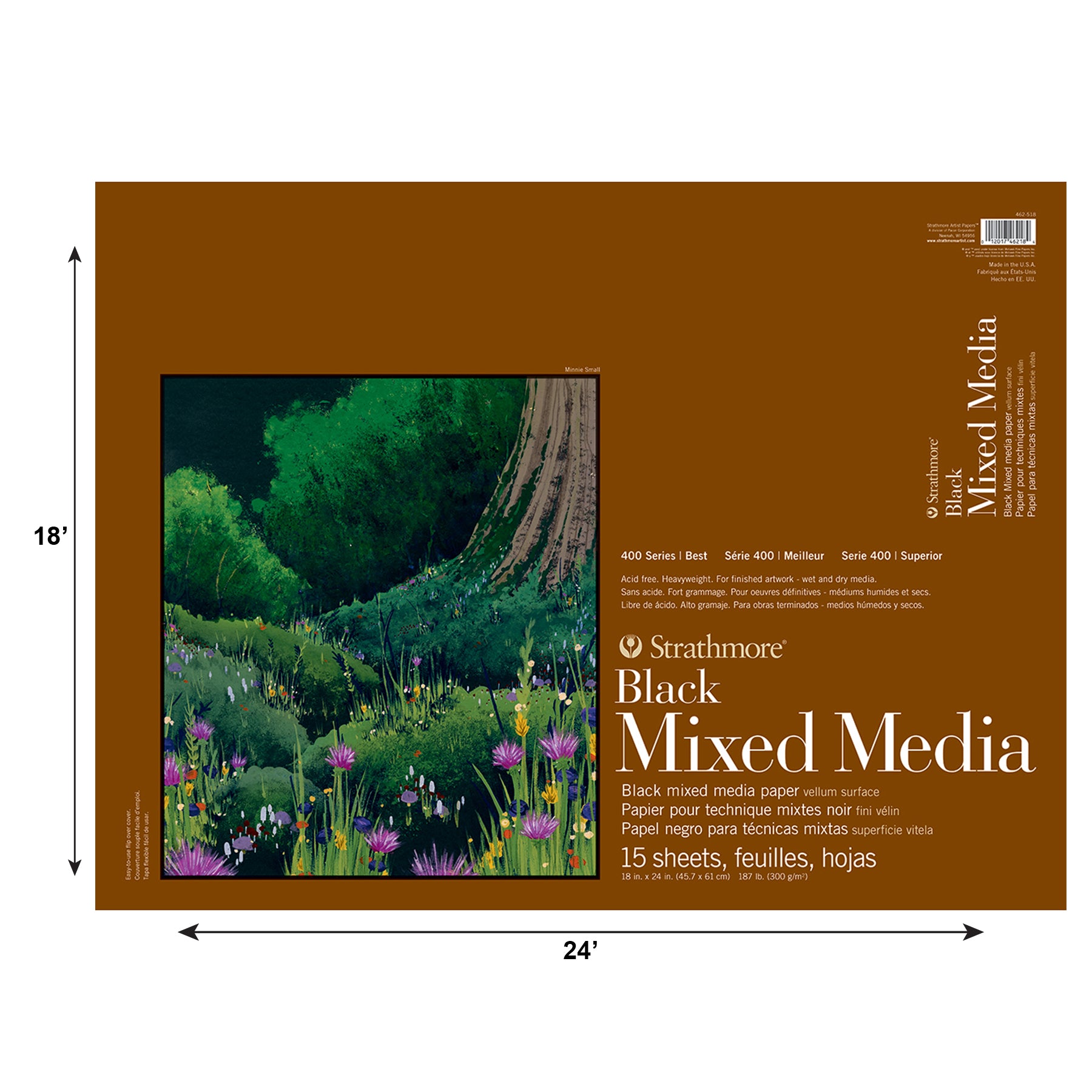 400 Series Mixed Media Pad, Black, Glue Binding, 15 Sheet, 18x24 inch, 1 Count