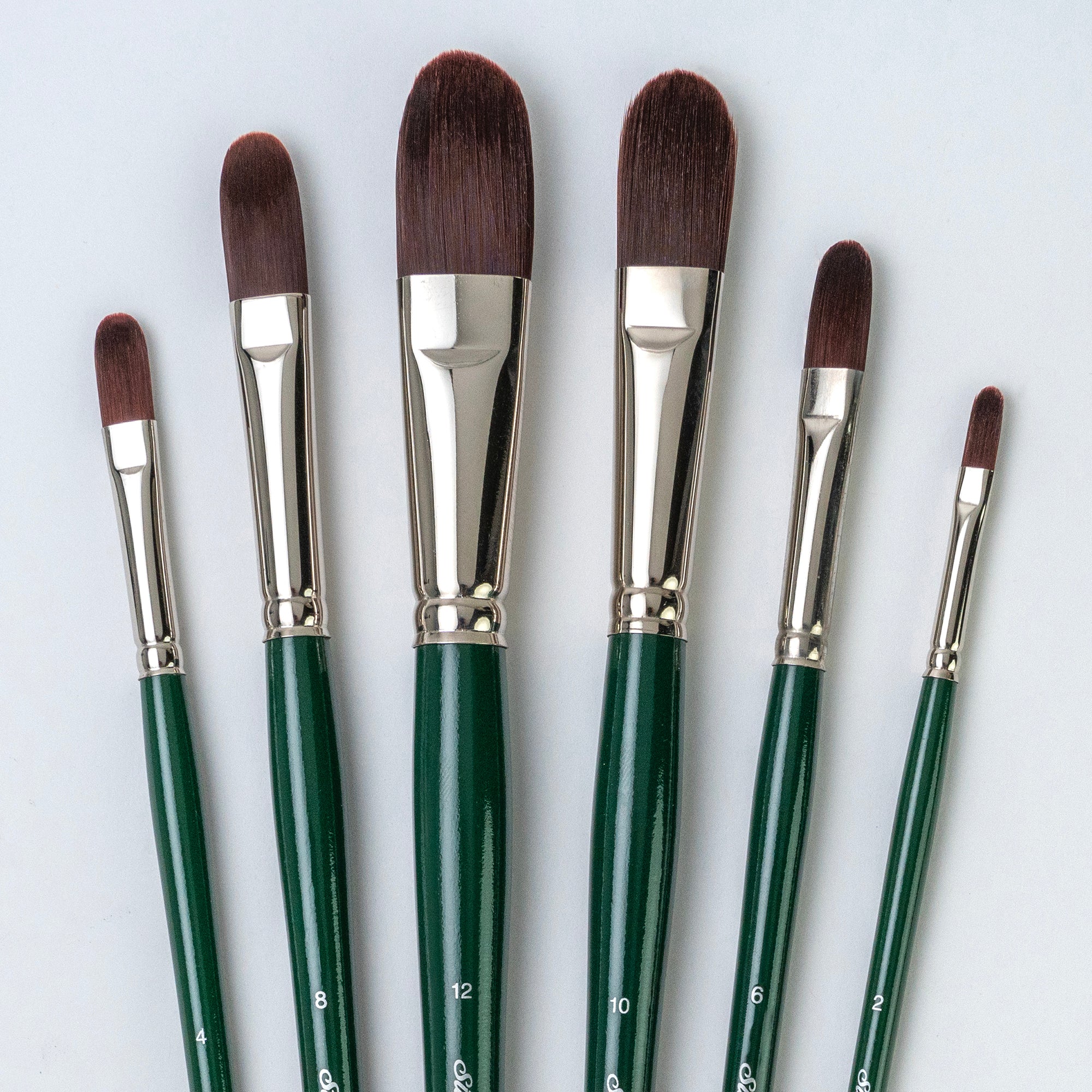 Ruby Satin Long Filberts, 6 Brushes