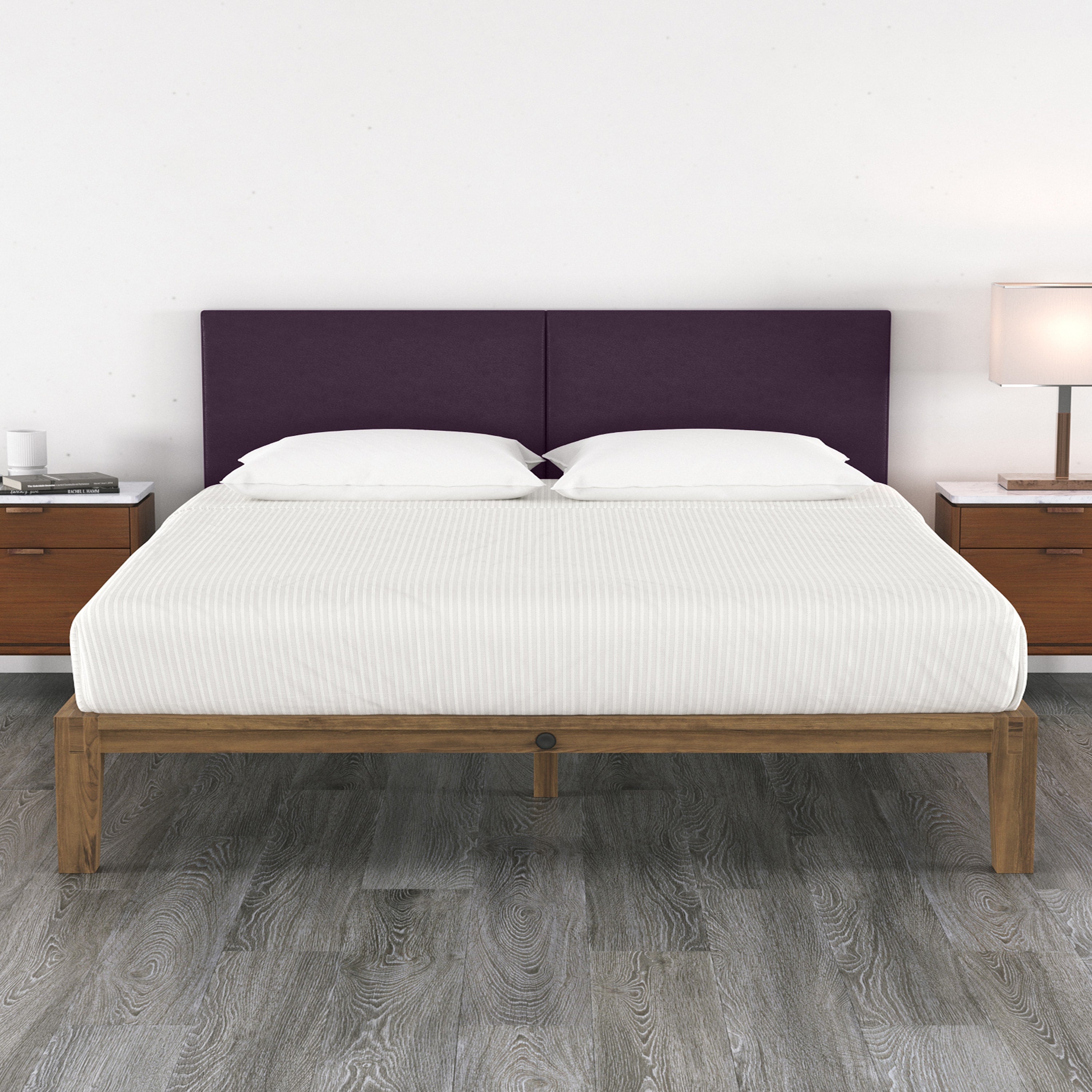 Jaxx Panelist Modern Padded Headboard- Set of 2 Wall Mounted Panels (Each 22.5" x 38")- King Double Tall, Vegan Leather, Kalamata Purple