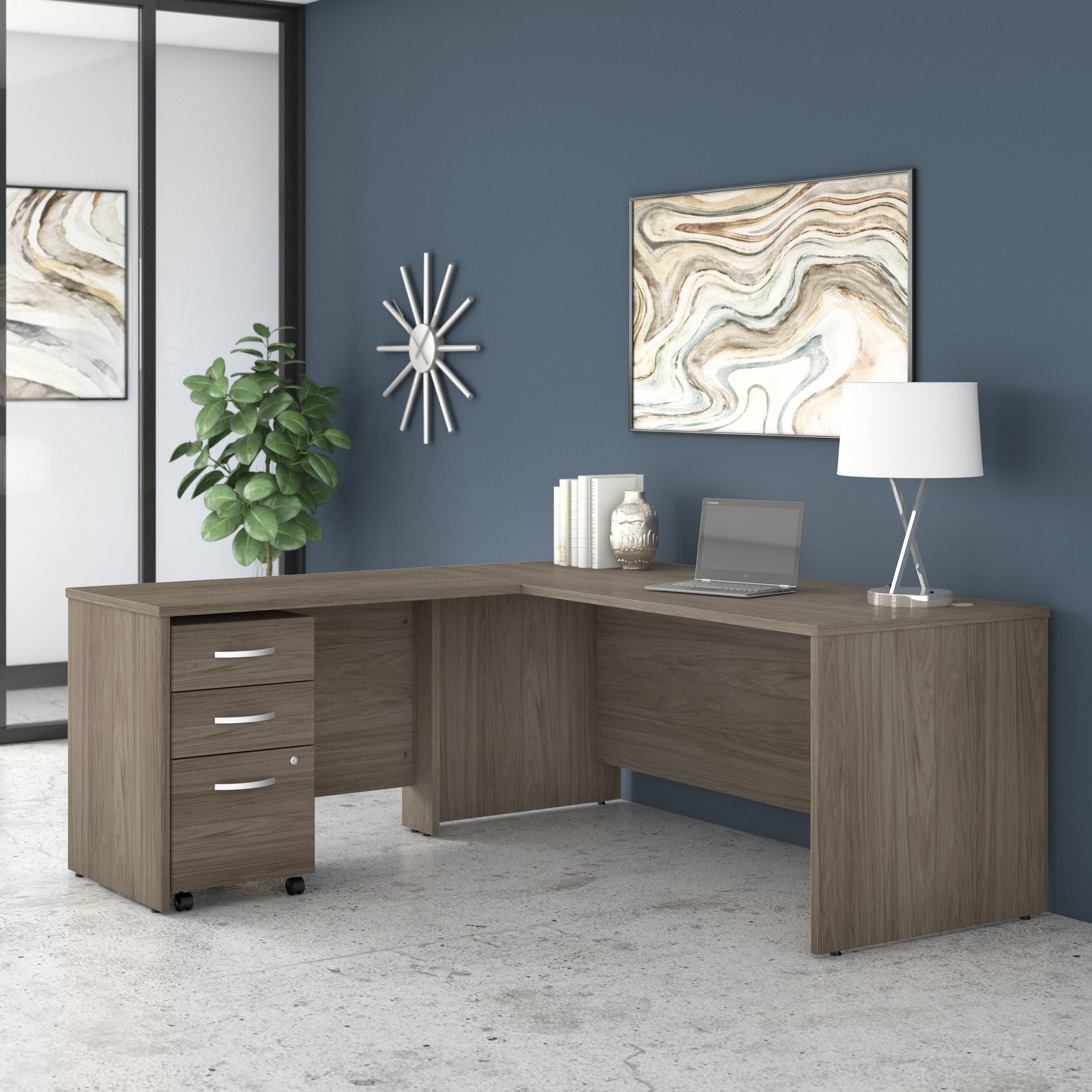 Bush Business Furniture Studio C 72W x 30D L Shaped Desk with Mobile File Cabinet and 42W Return in Modern Hickory - 71.02" Width x 71.02" Depth x 29.84" Height