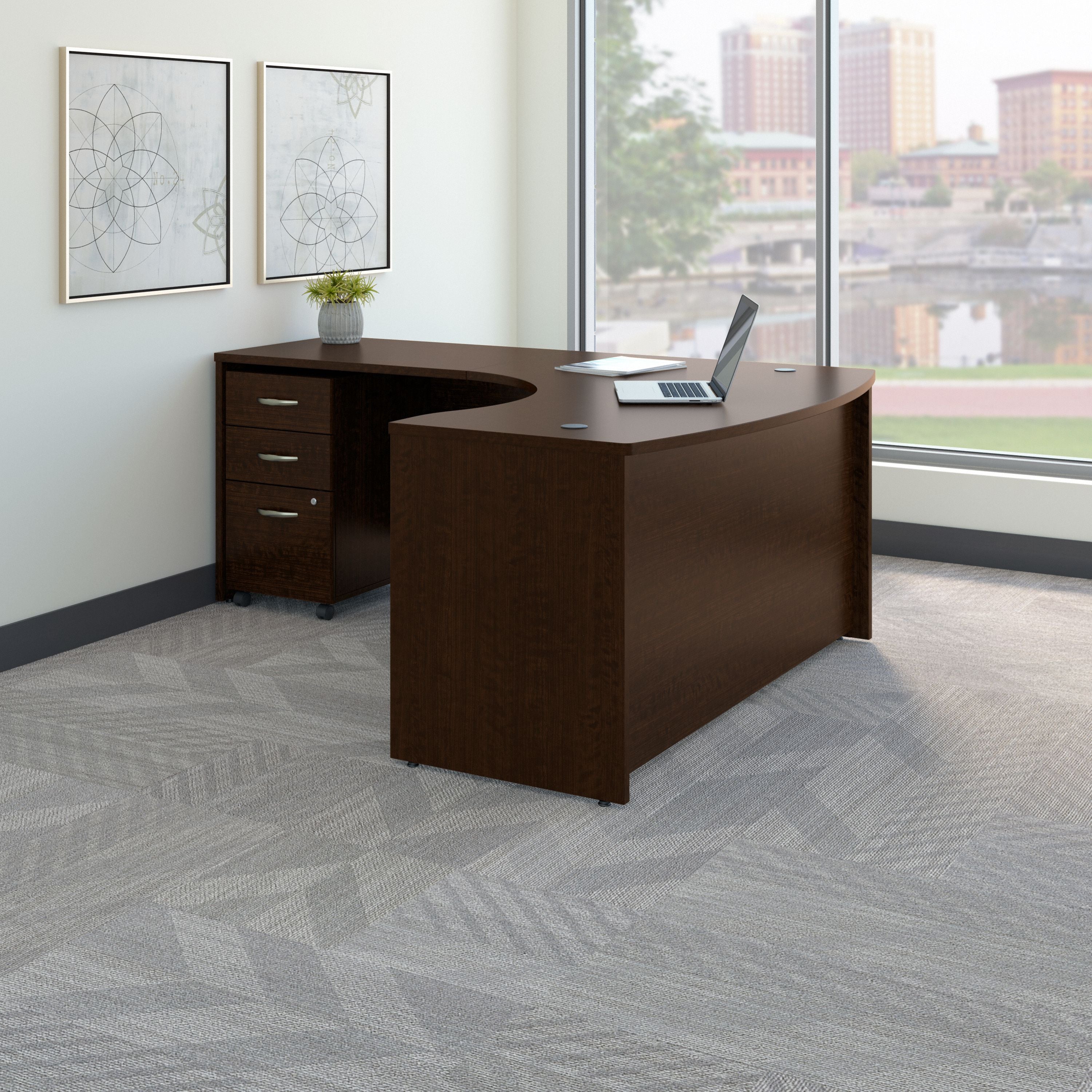 Bush Business Furniture Series C Left Handed L Shaped Desk with Mobile File Cabinet in Mocha Cherry - 58.86" Width x 78.3" Depth x 29.84" Height