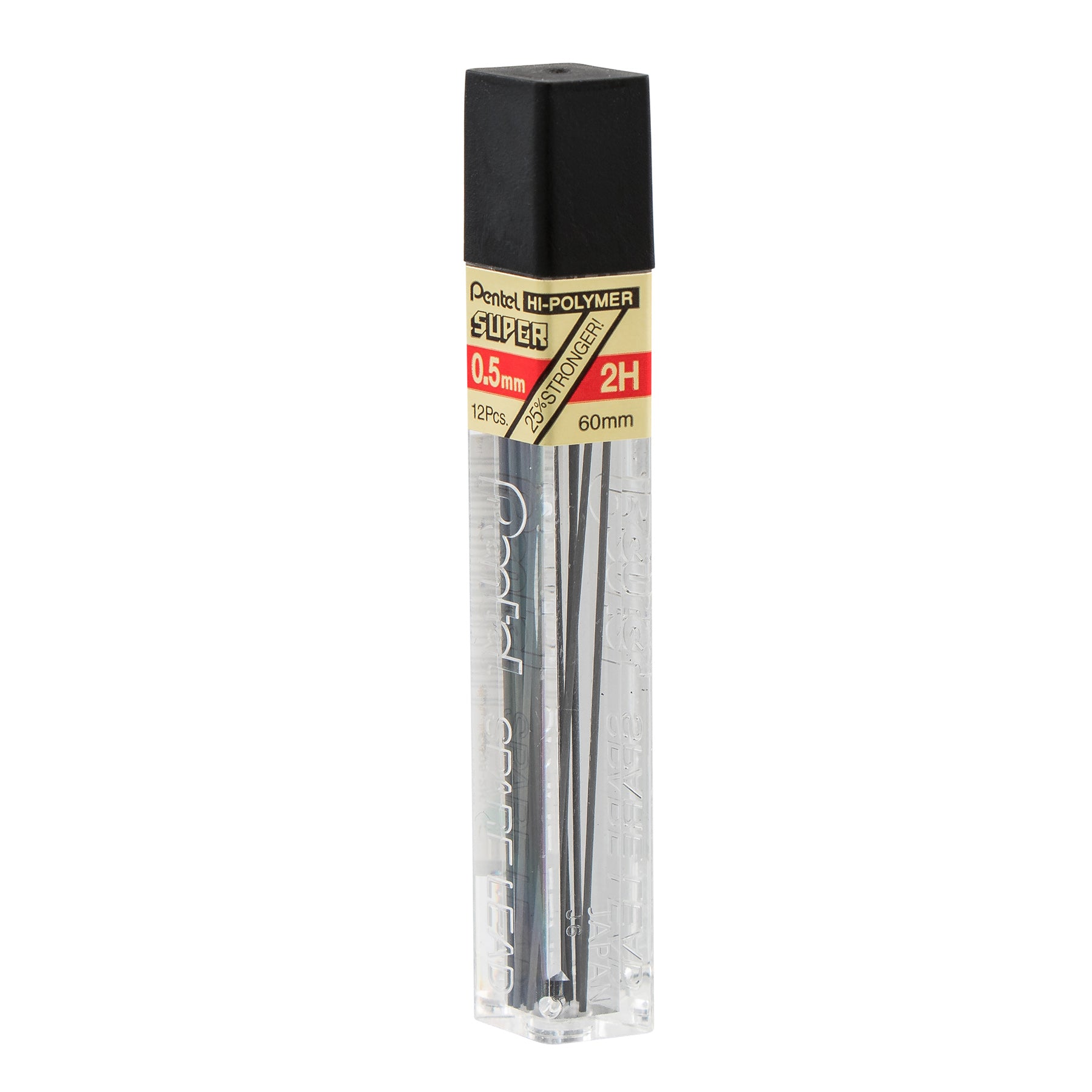 Super Hi-Polymer Lead Refill (0.5mm) Fine, 2H, 12 Pieces/Tube, 12 Tubes/Box