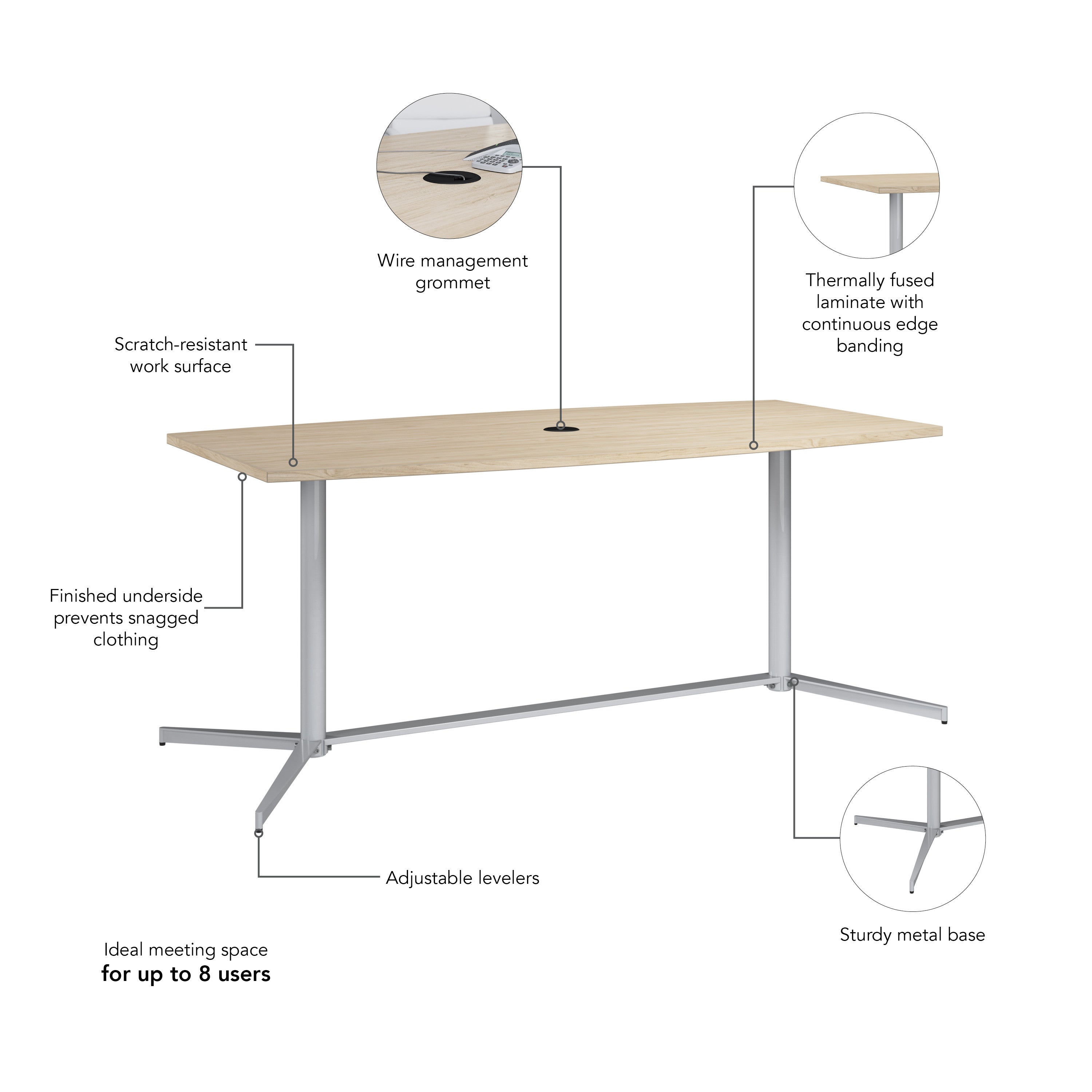 Bush Business Furniture 72-inch Office Conference Table with Metal Base in Natural Elm - 73.25" Width x 35.98" Depth x 30.28" Height