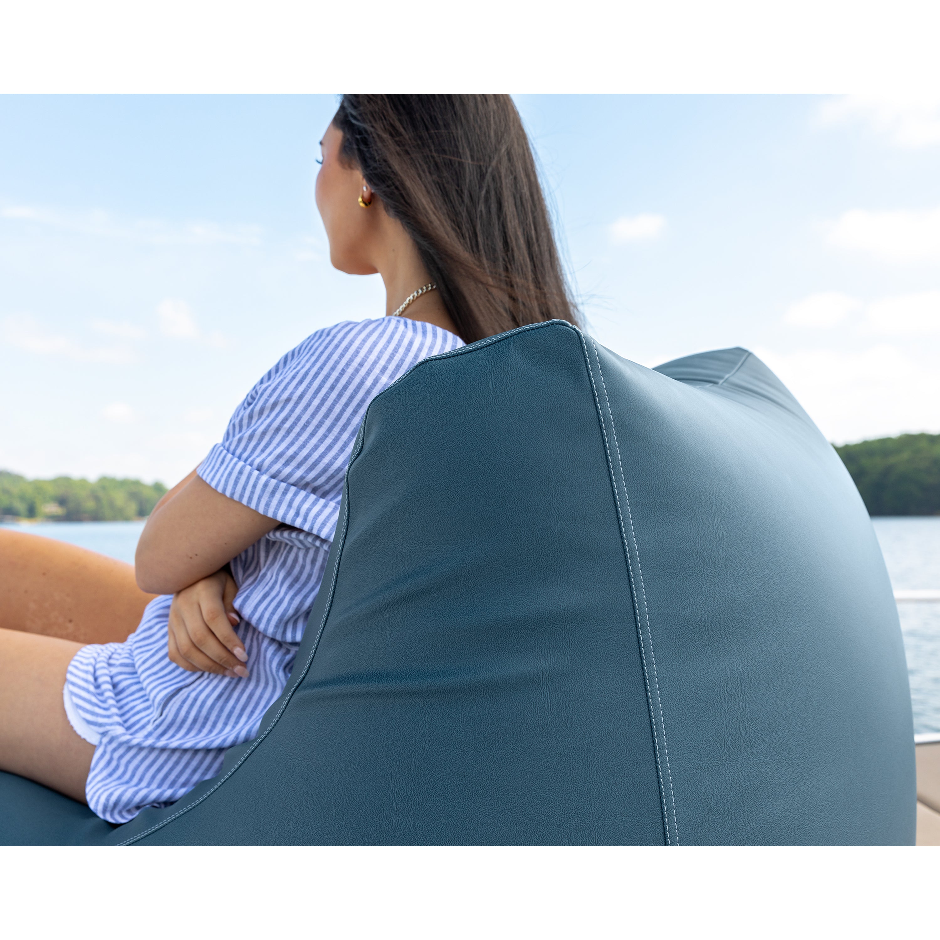 Jaxx Ponce Nautical Edition - Casual Bean Bag Seating for Boat, Yacht & Watersports - Marine Vinyl Bay Navy
