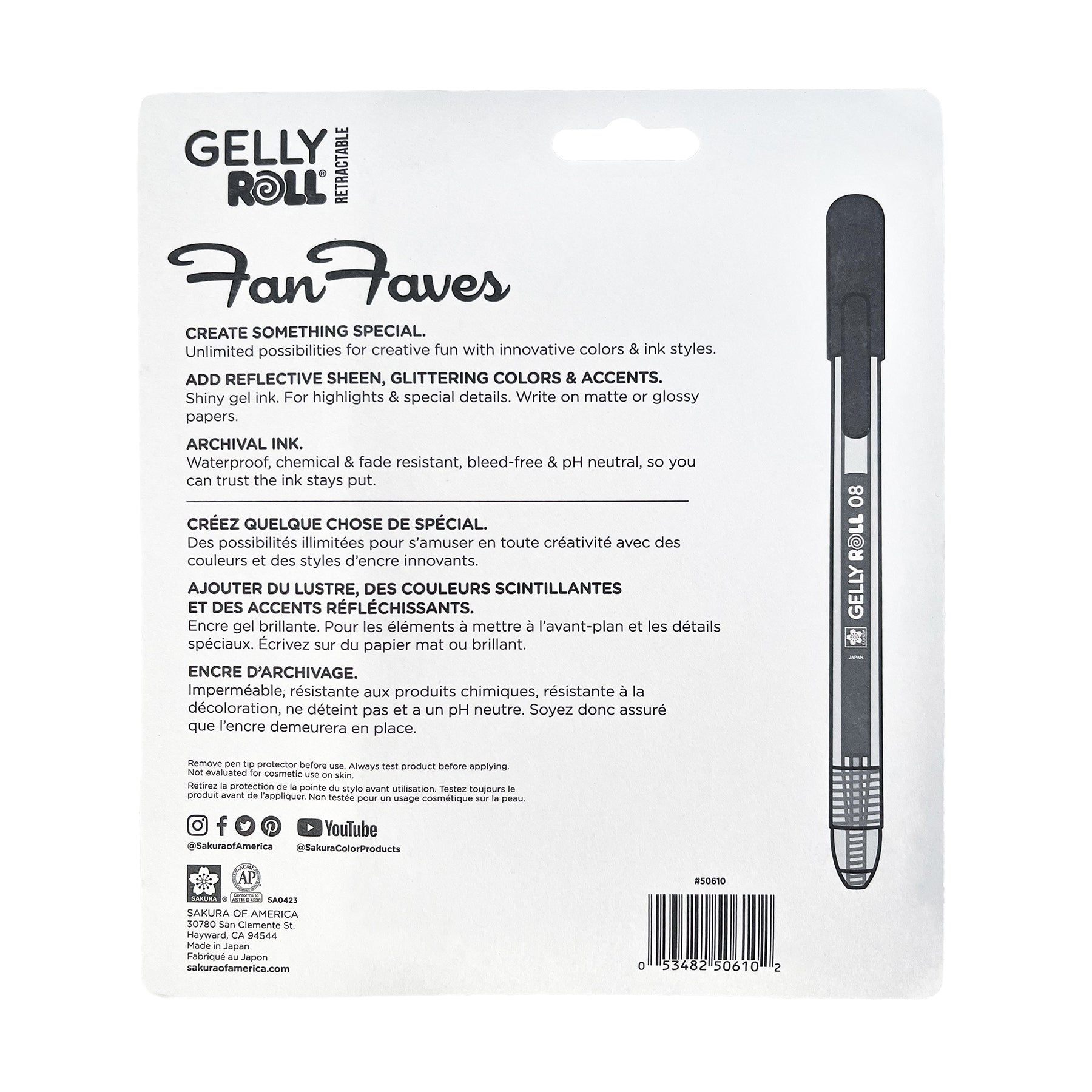 Retractable Fan Faves Gel Pens, Assorted Colors, 10-Pack, Blister Card