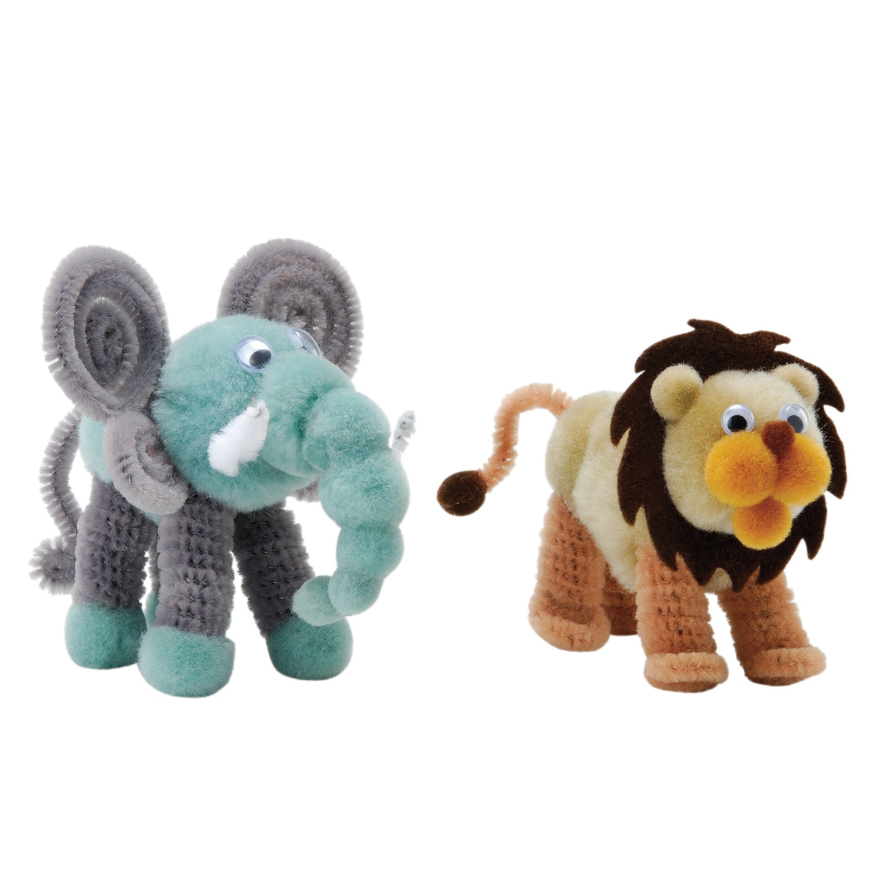 Pom Pon Animal Kit, Lion & Elephant, Assorted Sizes, 1 Kit Makes 2 Animals