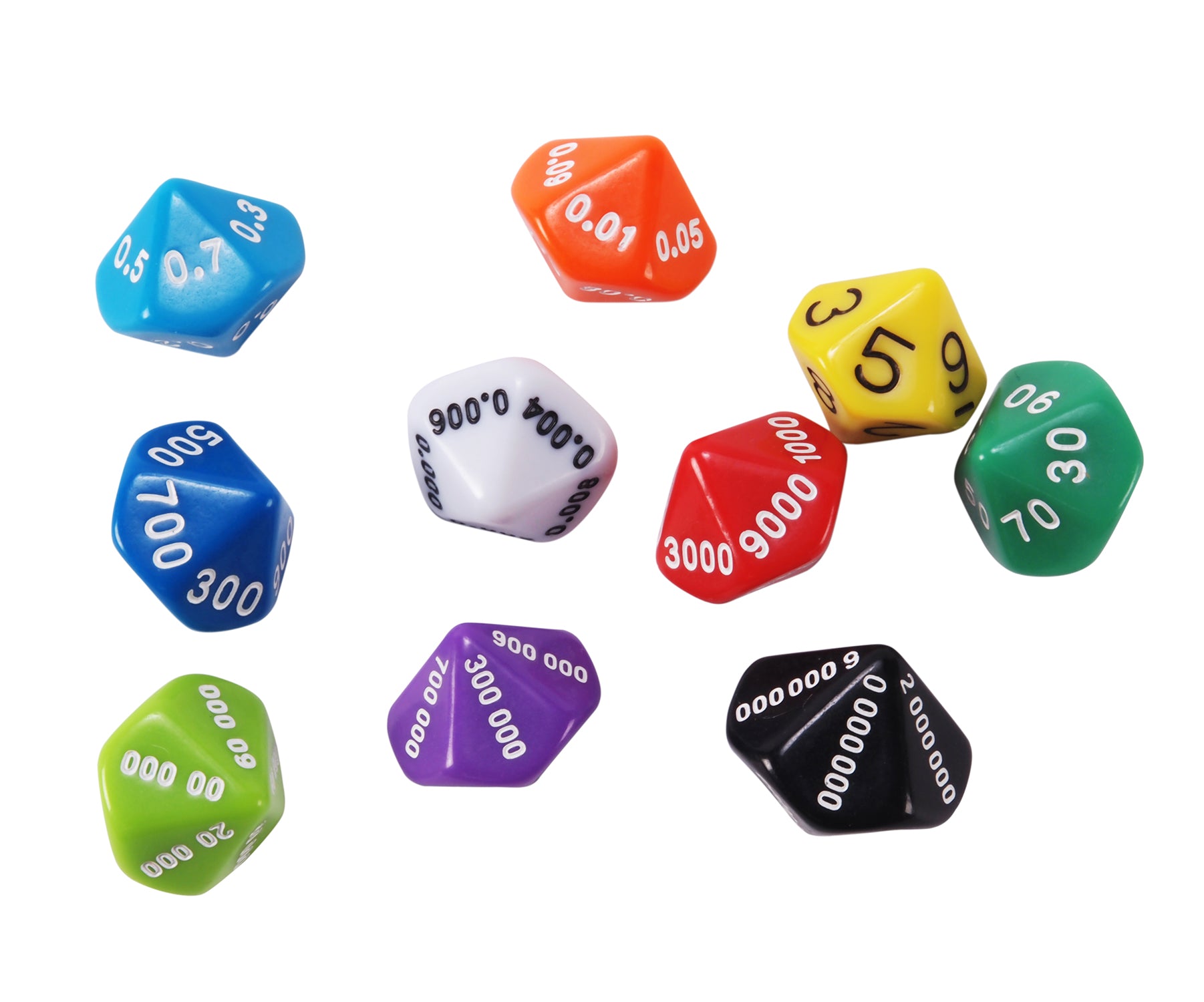10-Sided Place Value & Decimal Dice - Set of 10