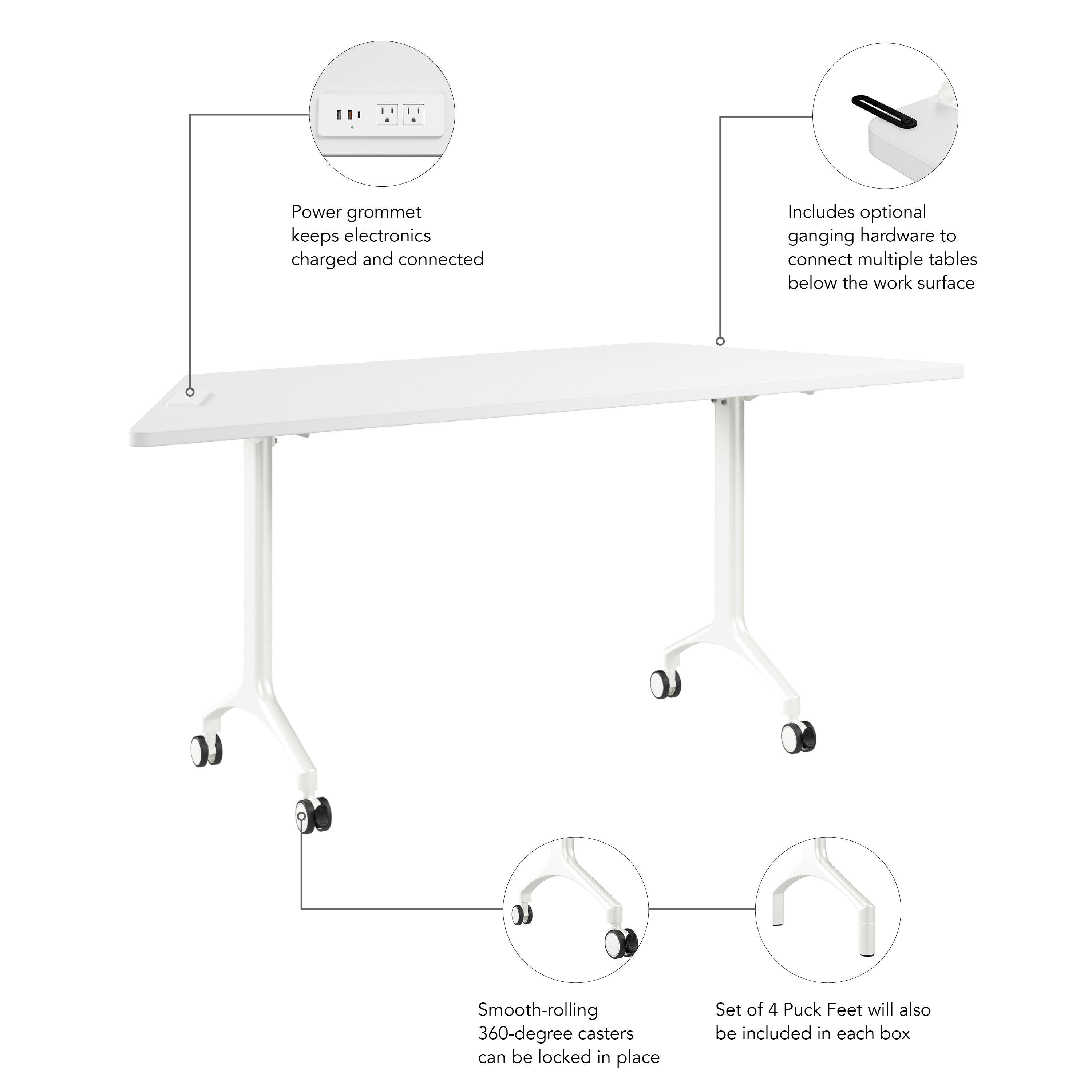 Bush Business Furniture Synergy 72-inch Trapezoid Modular Office Conference Table in White - 70.06" Width x 25.44" Depth x 29.62" Height