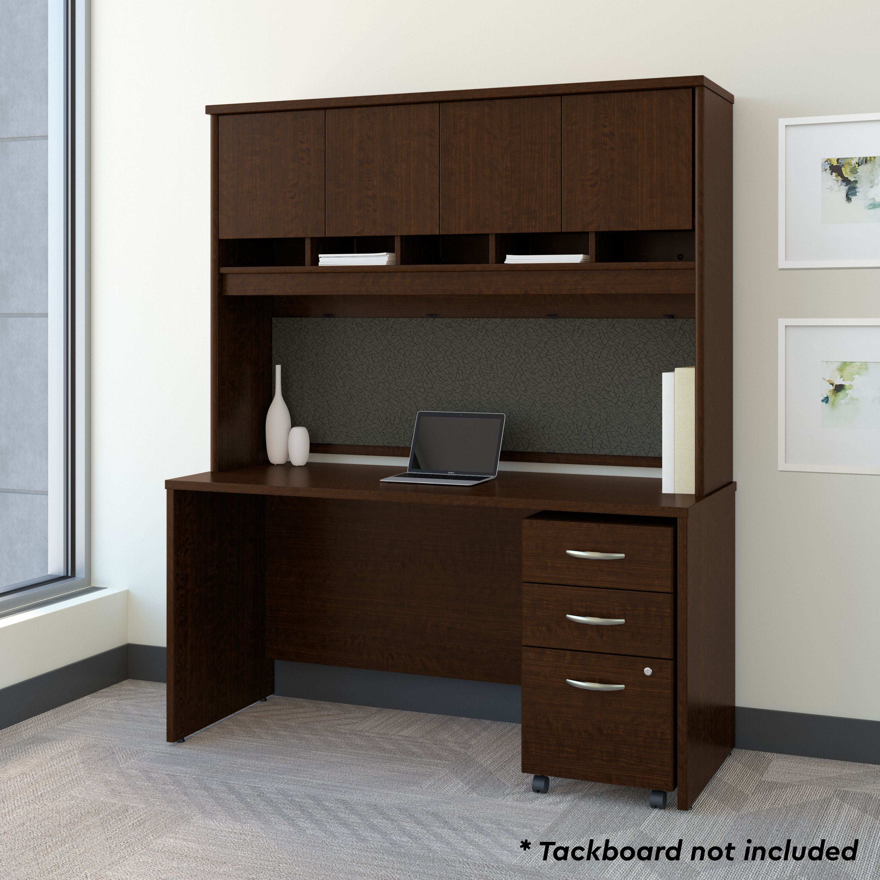 Bush Business Furniture Series C 60W x 24D Office Desk with Hutch and Mobile File Cabinet in Mocha Cherry - 59.45" Width x 23.35" Depth x 72.85" Height