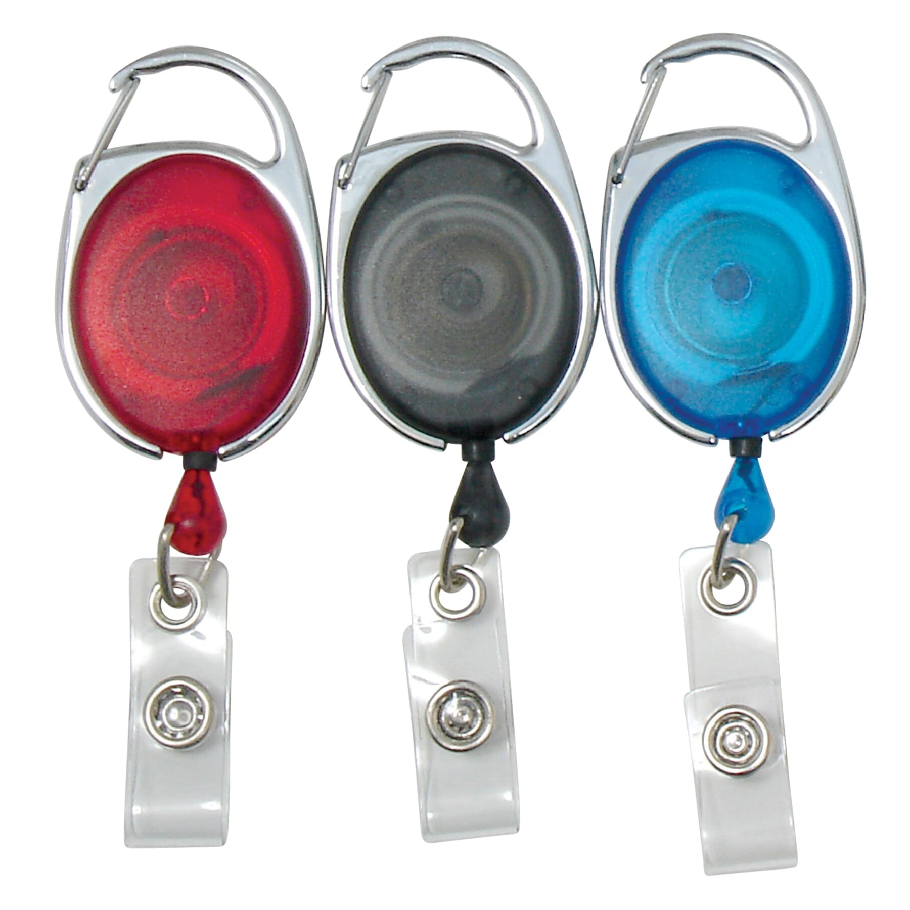 Quick Clip Oval ID Badge Reel, Red, Blue, Smoke, Pack of 3