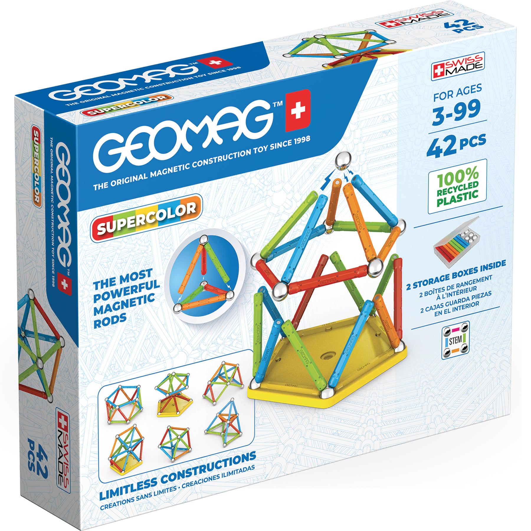 Geomag™ Supercolor Recycled Magnetic Building Set, 42 Pieces