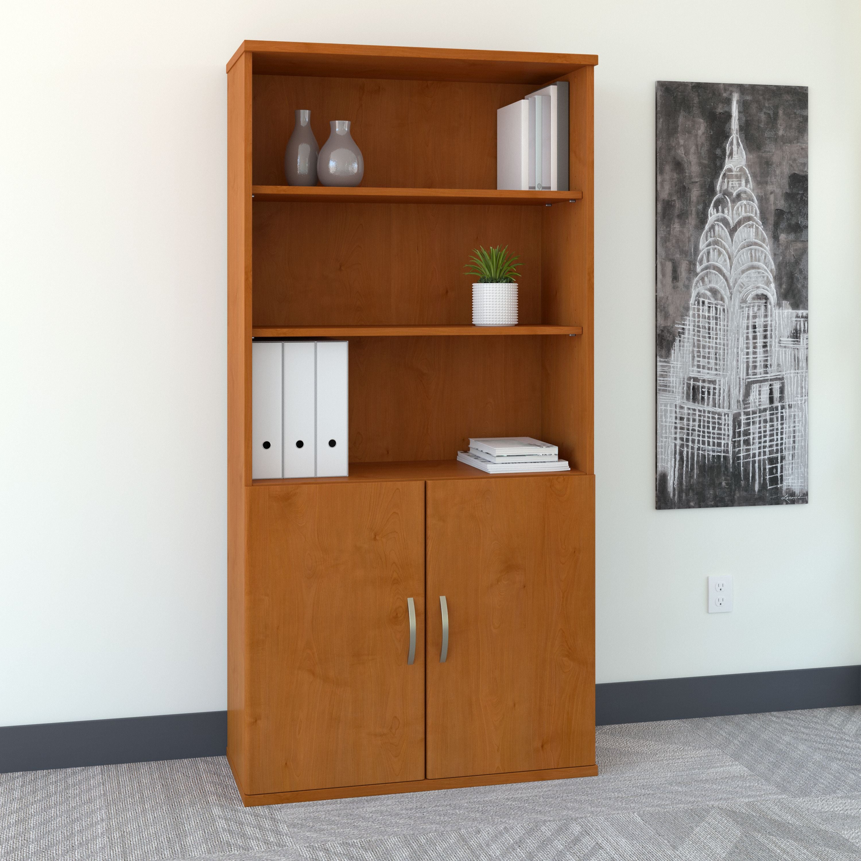 Bush Business Furniture Series C 36W 5 Shelf Bookcase with Doors in Natural Cherry - 35.71" Width x 15.35" Depth x 72.8" Height