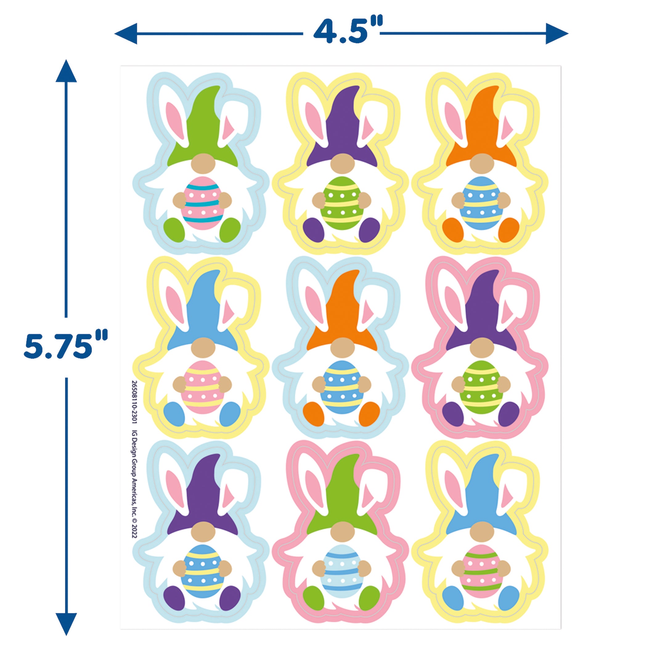 Easter Gnome Giant Stickers, Pack of 36